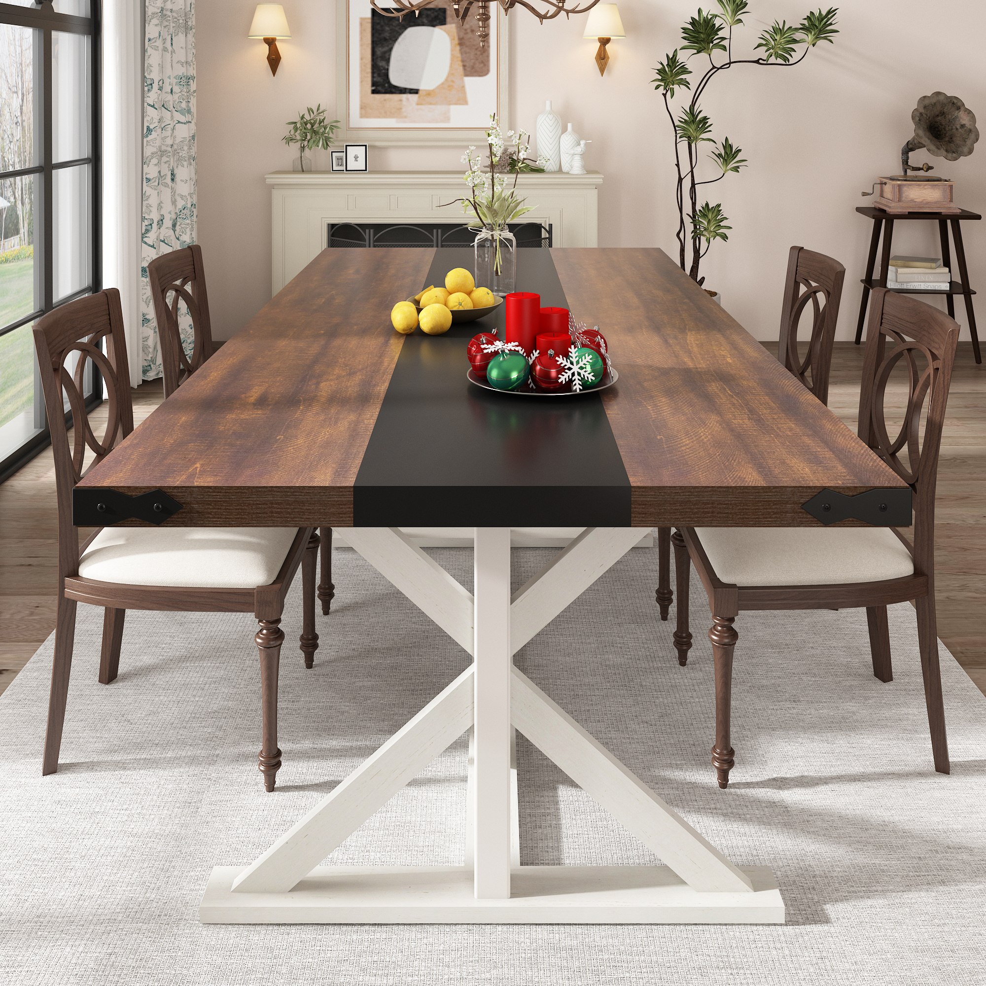 Blotout 71" Modern Farmhouse Dining Table for 6-8 Person, Rectangular Wood Dining Table with Adjustable Feet, Kitchen Table for Dining Room, Gathering, Kitchen