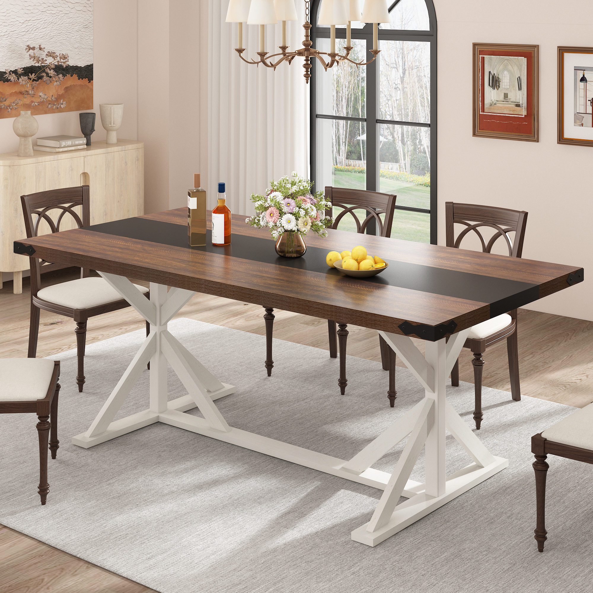 Blotout 71" Modern Farmhouse Dining Table for 6-8 Person, Rectangular Wood Dining Table with Adjustable Feet, Kitchen Table for Dining Room, Gathering, Kitchen