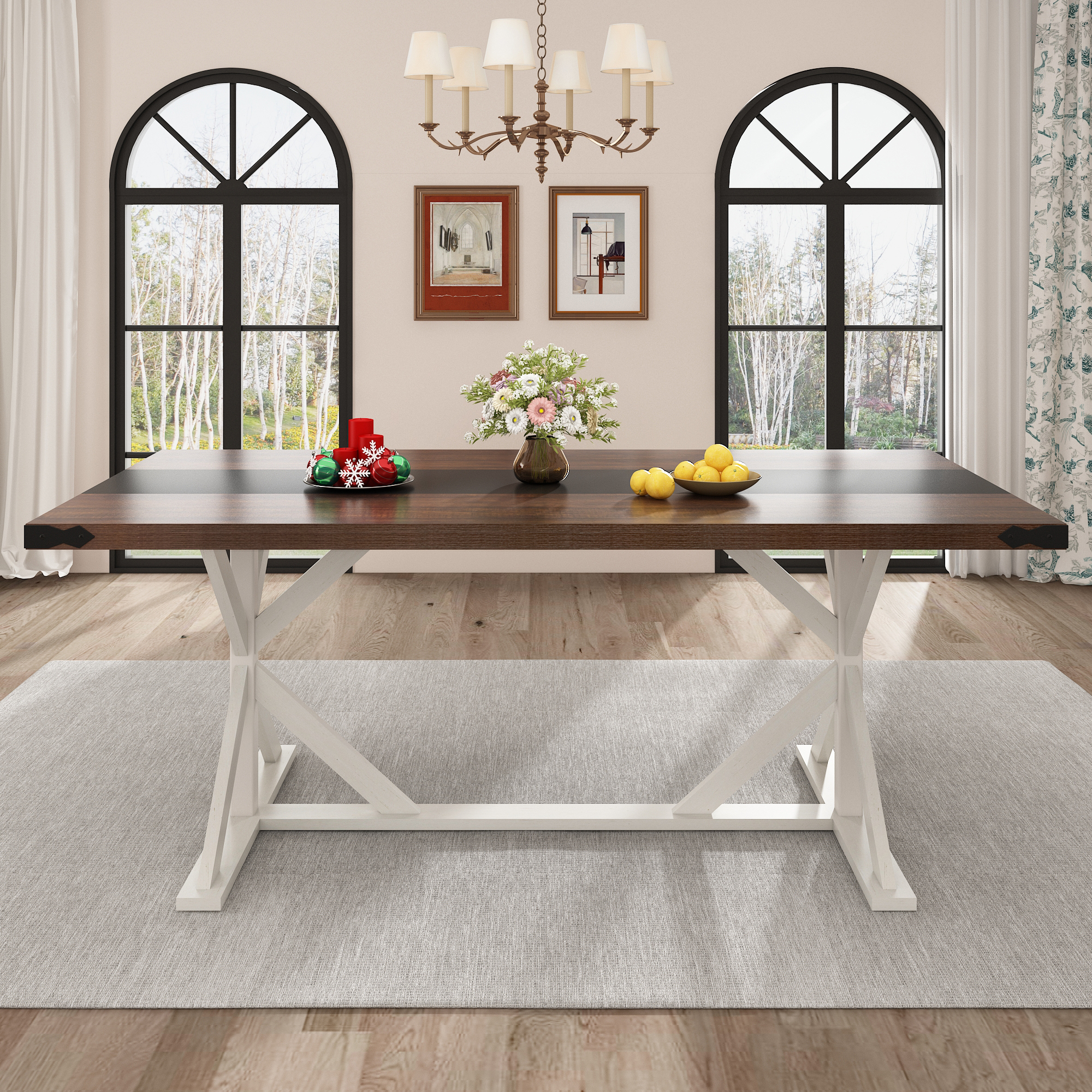 Blotout 71" Modern Farmhouse Dining Table for 6-8 Person, Rectangular Wood Dining Table with Adjustable Feet, Kitchen Table for Dining Room, Gathering, Kitchen