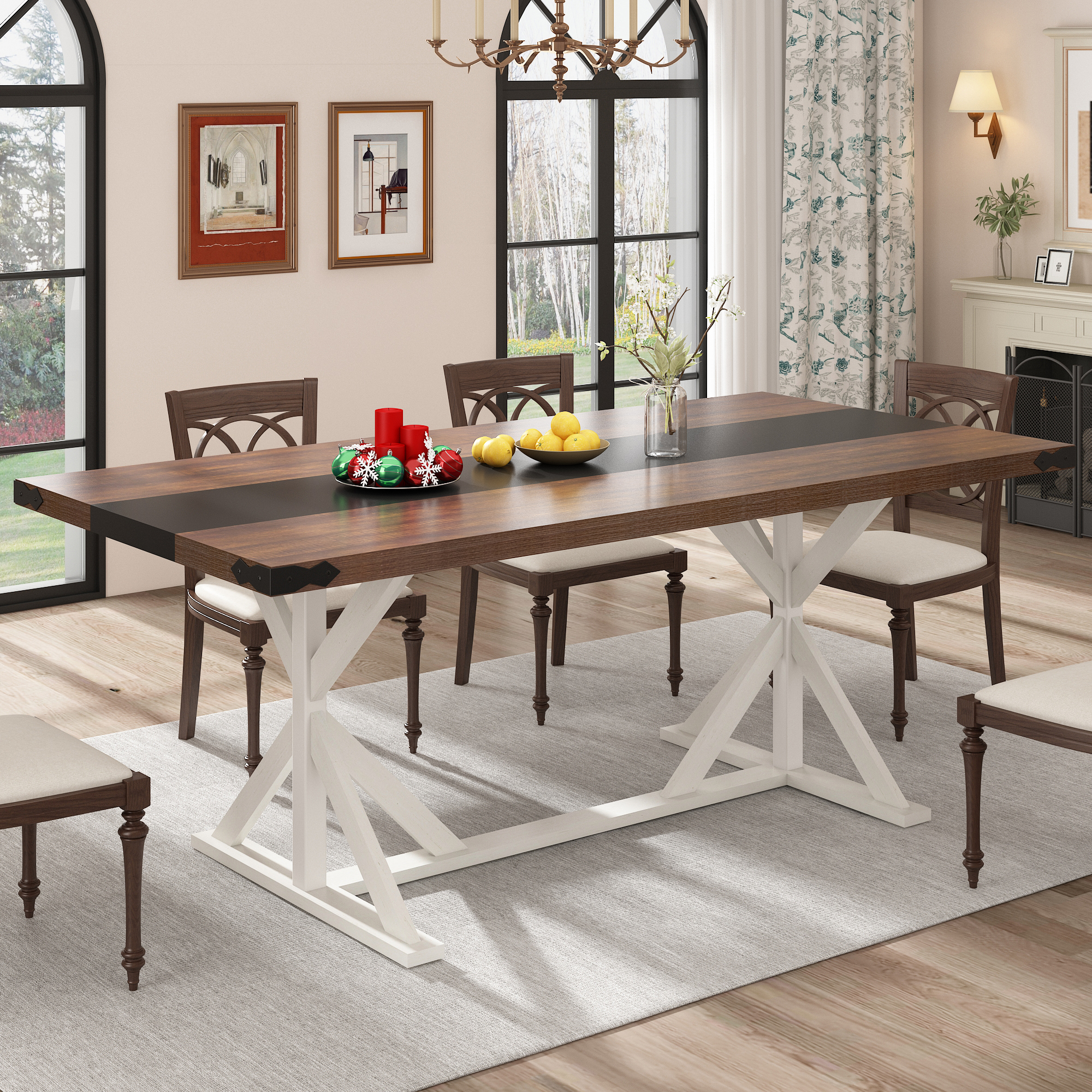 Blotout 71" Modern Farmhouse Dining Table for 6-8 Person, Rectangular Wood Dining Table with Adjustable Feet, Kitchen Table for Dining Room, Gathering, Kitchen