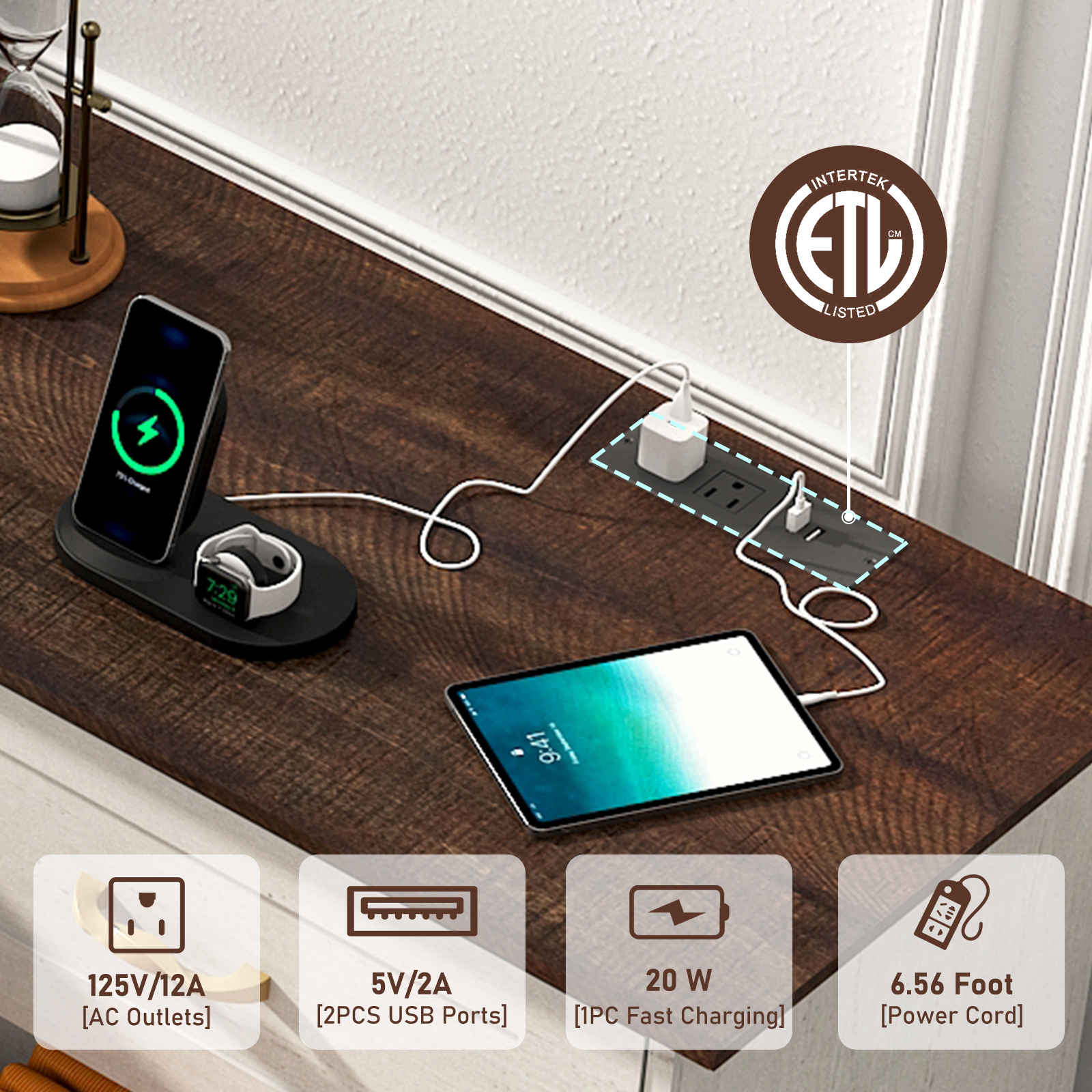 Blotout Luxury 10 Drawer Dresser, White Dresser for Bedroom, 70" Wood Dressers TV Stand with Charging Station & Gold Handle, Modern Wood Dressers & Chests of Drawers