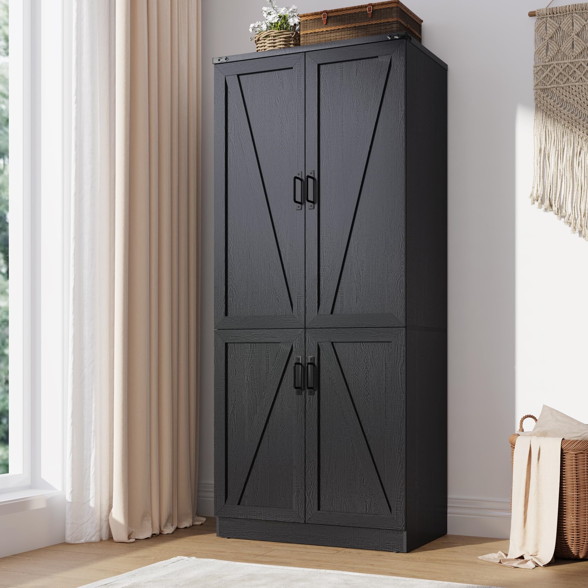 Blotout 75" H Wardrobe Closet with LED Light & 4 Doors