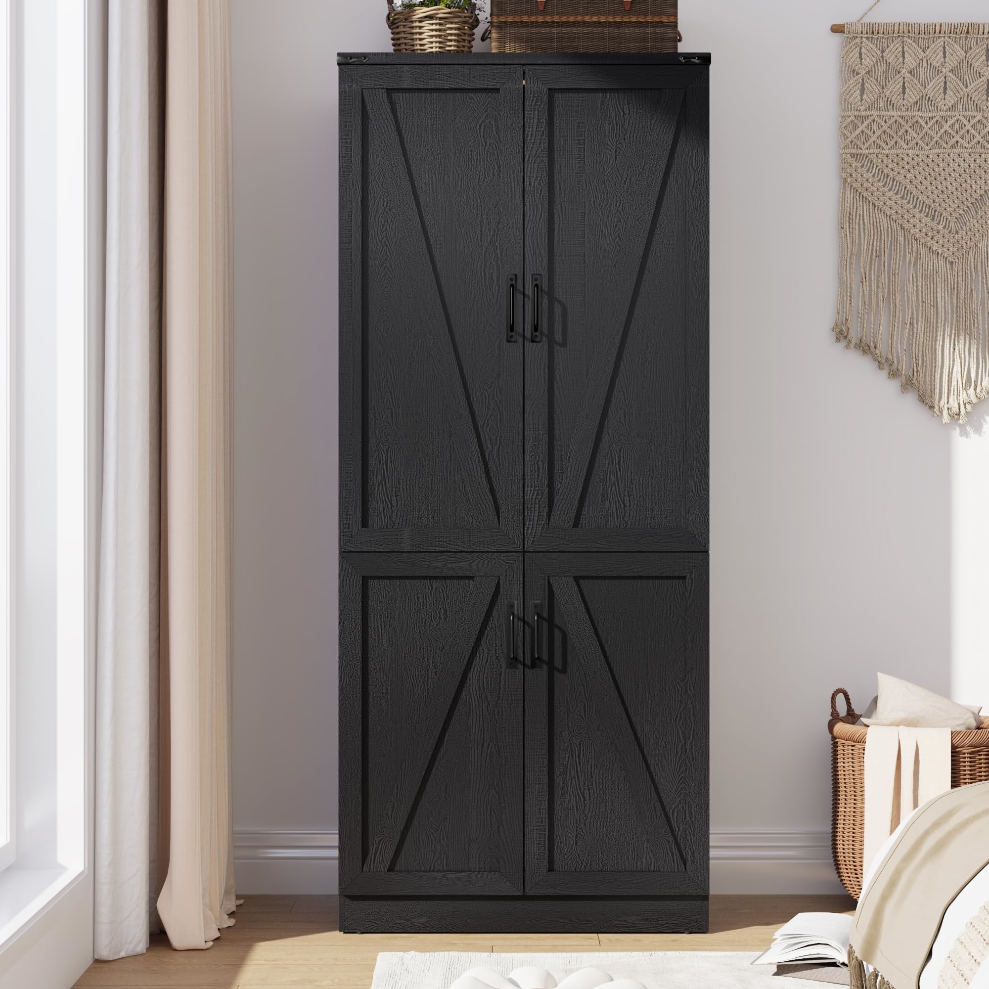 Blotout 75" H Wardrobe Closet with LED Light & 4 Doors