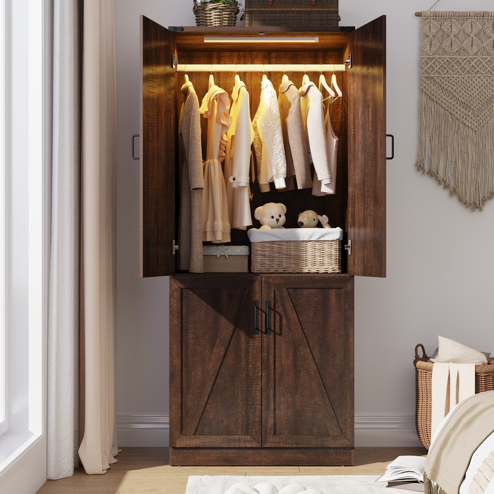 74" H Wardrobe Closet with LED Light 