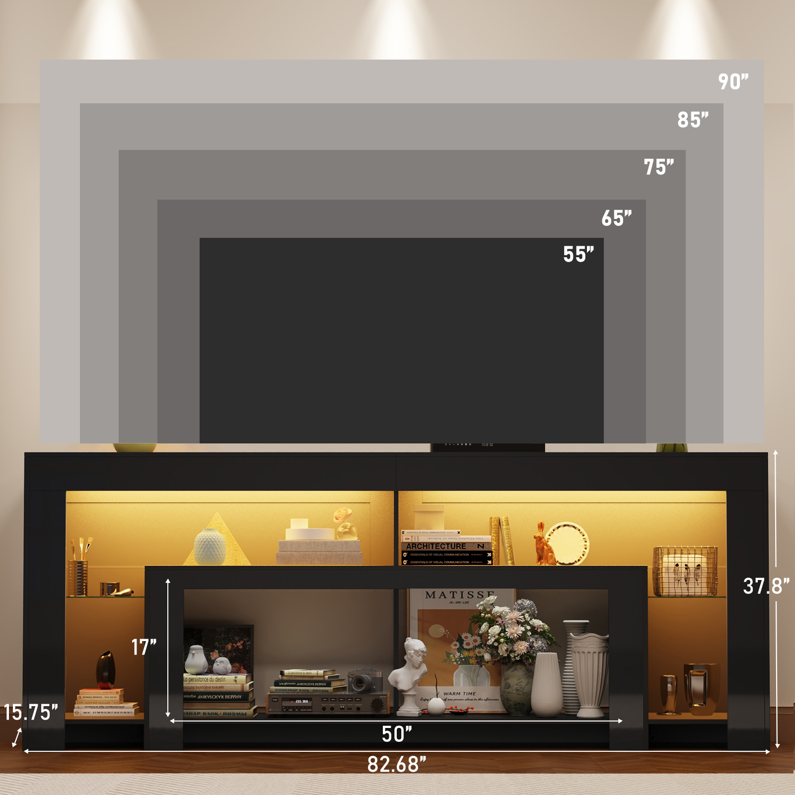 Blotout 94.5''Modern LED TV Stand for 95/100'' TV, High Gloss Entertainment Center with Adjustable Shelves & Open Storage, TV Console with 20 Color Changing Lights for Living Room Bedroom Game Room