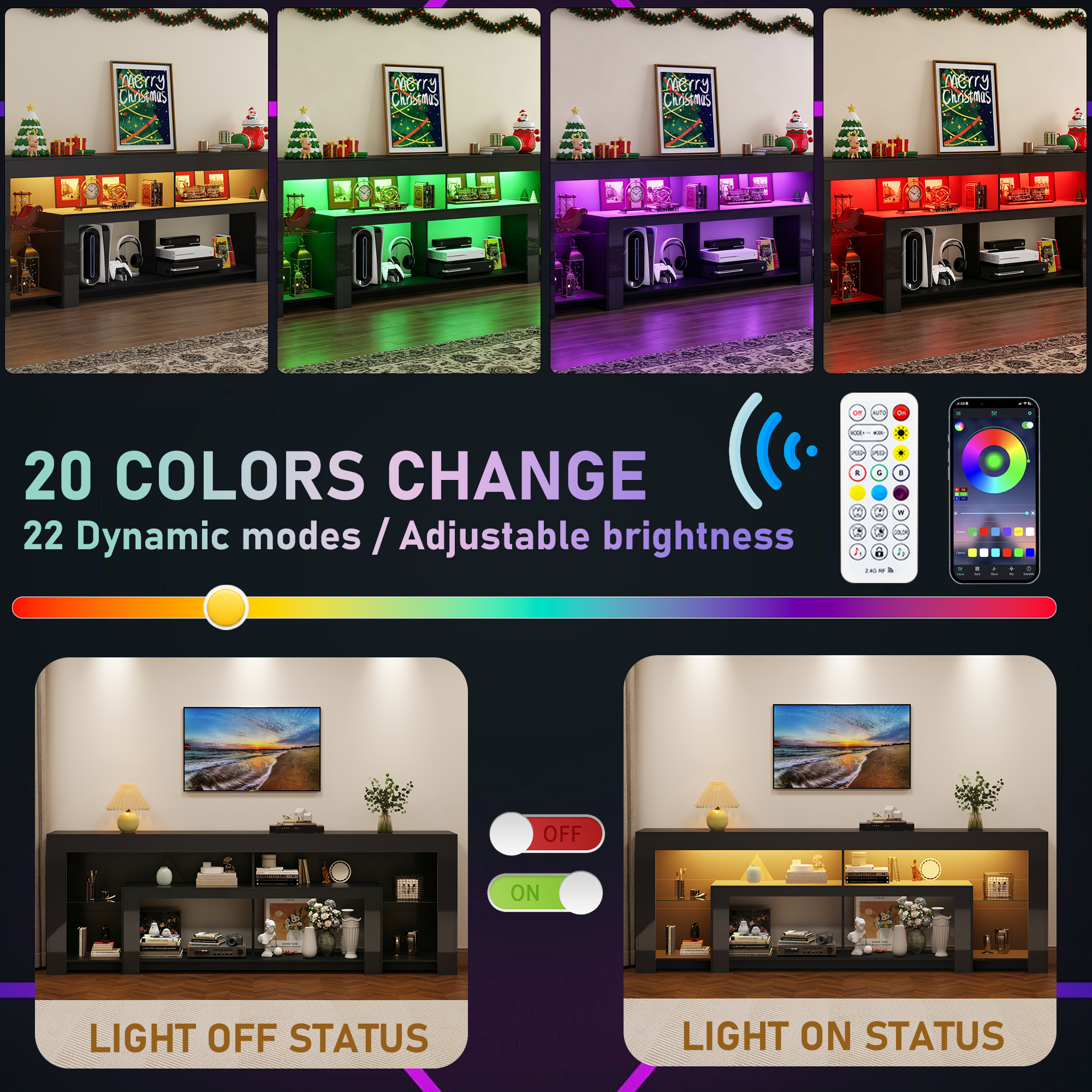 Blotout 94.5''Modern LED TV Stand for 95/100'' TV, High Gloss Entertainment Center with Adjustable Shelves & Open Storage, TV Console with 20 Color Changing Lights for Living Room Bedroom Game Room