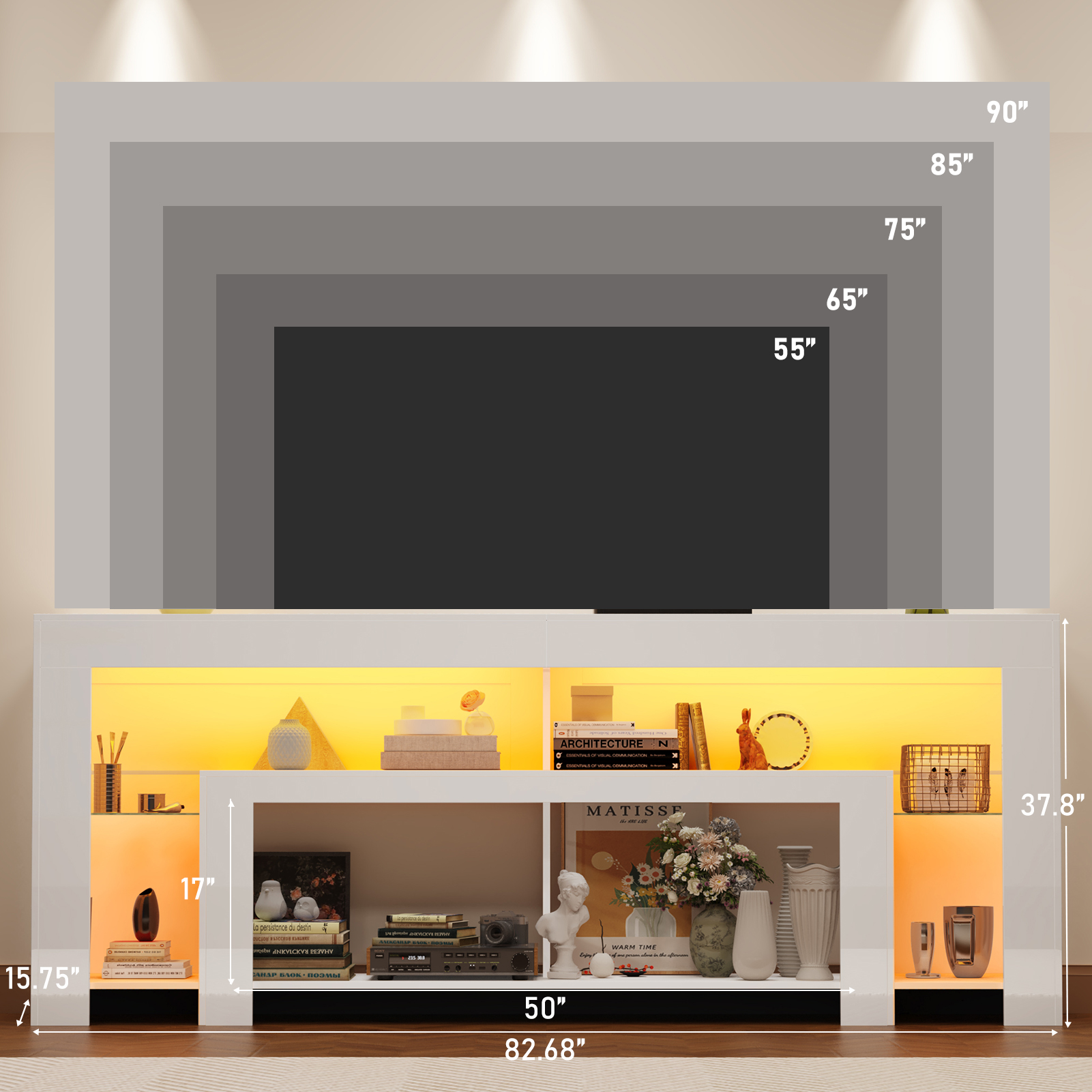 Blotout 94.5''Modern LED TV Stand for 95/100'' TV, High Gloss Entertainment Center with Adjustable Shelves & Open Storage, TV Console with 20 Color Changing Lights for Living Room Bedroom Game Room