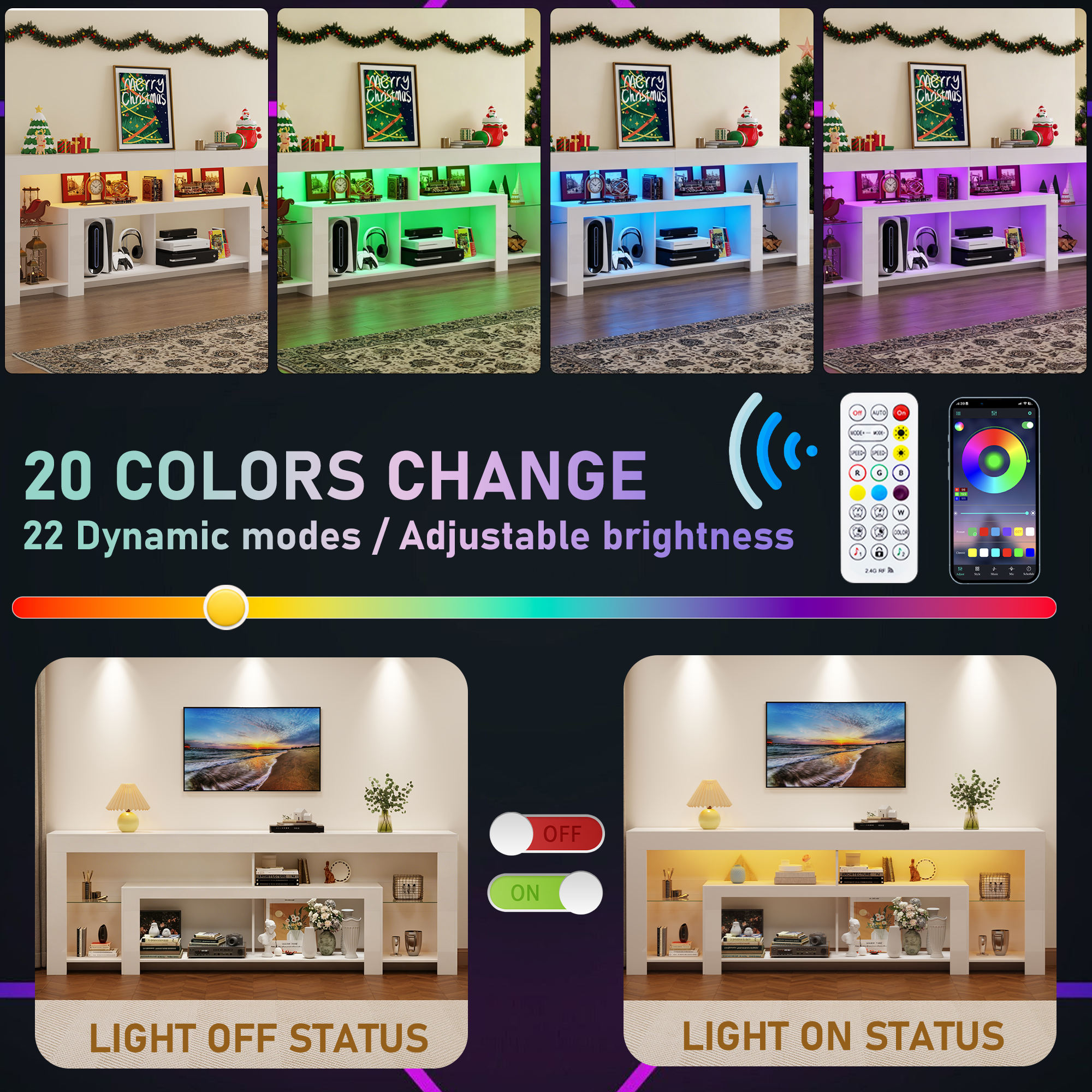 Blotout 94.5''Modern LED TV Stand for 95/100'' TV, High Gloss Entertainment Center with Adjustable Shelves & Open Storage, TV Console with 20 Color Changing Lights for Living Room Bedroom Game Room