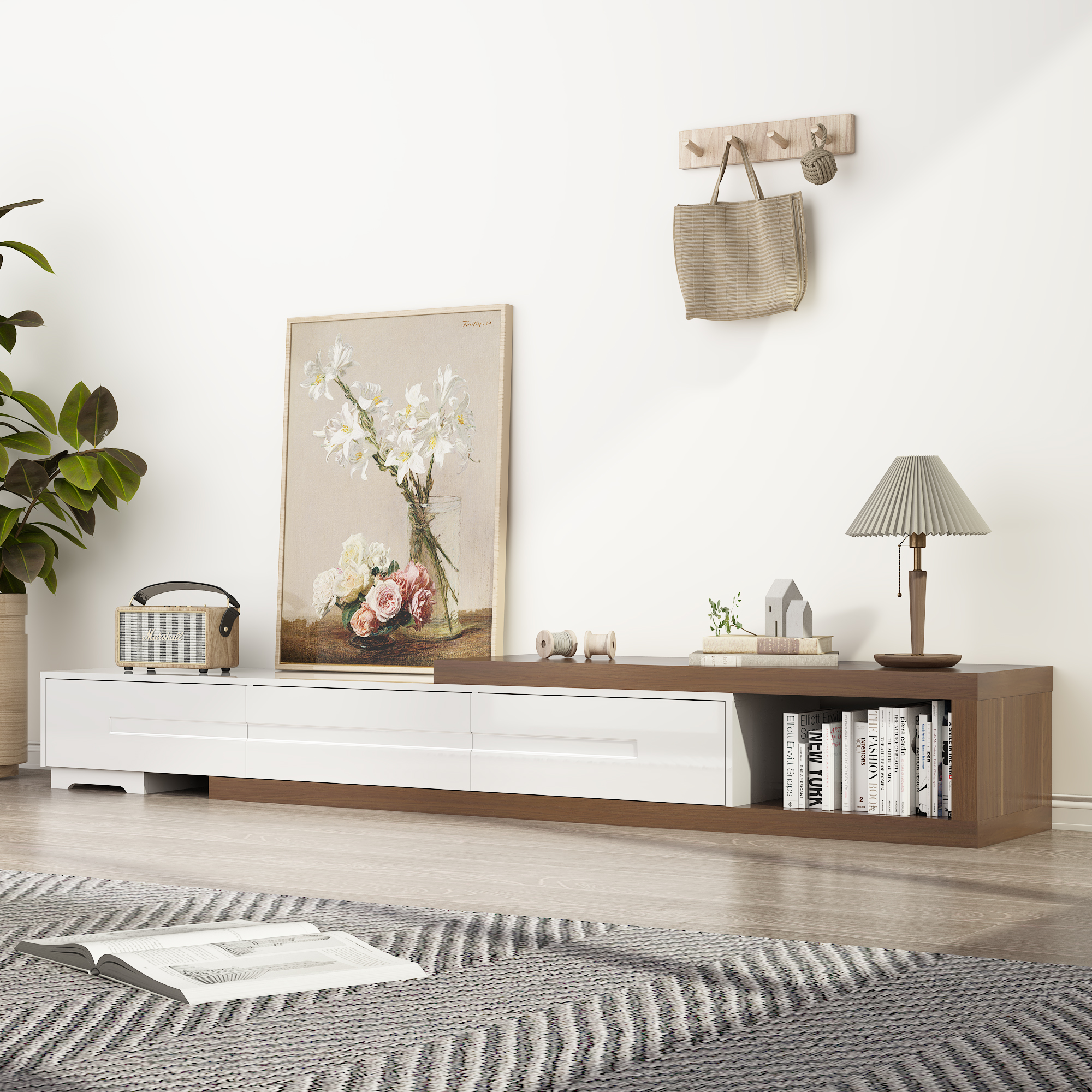 Blotout Extendable TV Stand for TVs up to 120", Wood Reversible Entertainment Center with 3 large Drawers, Extendable TV Media Console for Living Room,Bedroom