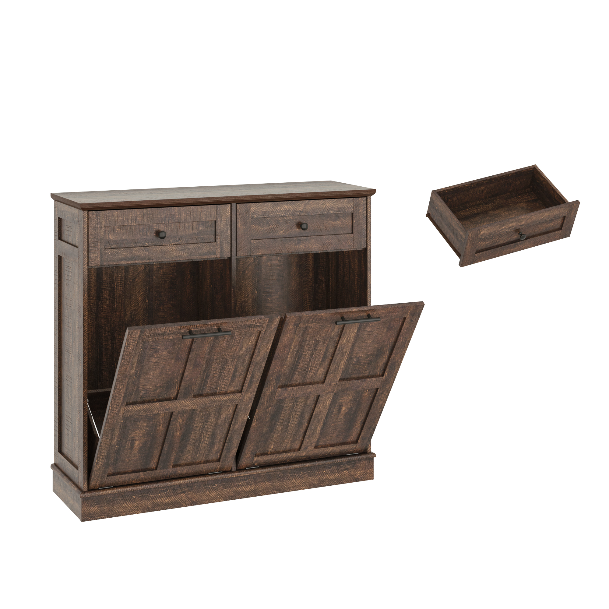 Double Tilt Trash Cabinet, 26 Gallon Trash Can, 2 Hidden Drawers, Kitchen Hidden Trash Can with Flip Cover,Suitable for Kitchen, House, Apartment, Dormitory, Laundry Room