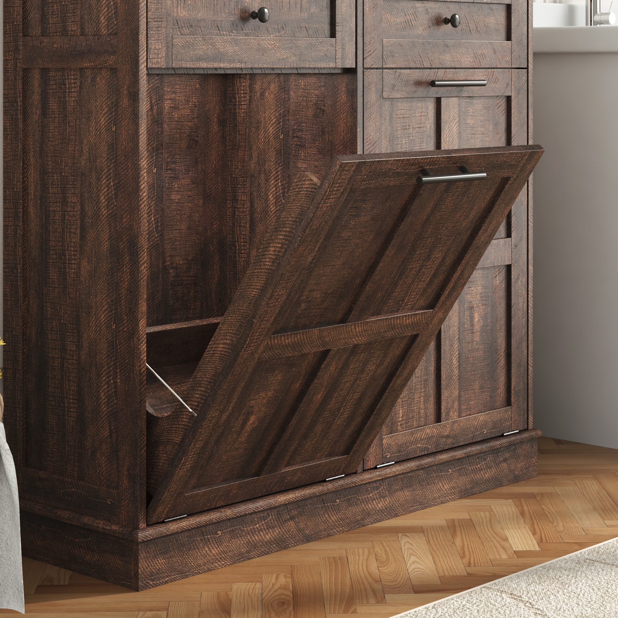 Double Tilt Trash Cabinet, 26 Gallon Trash Can, 2 Hidden Drawers, Kitchen Hidden Trash Can with Flip Cover,Suitable for Kitchen, House, Apartment, Dormitory, Laundry Room