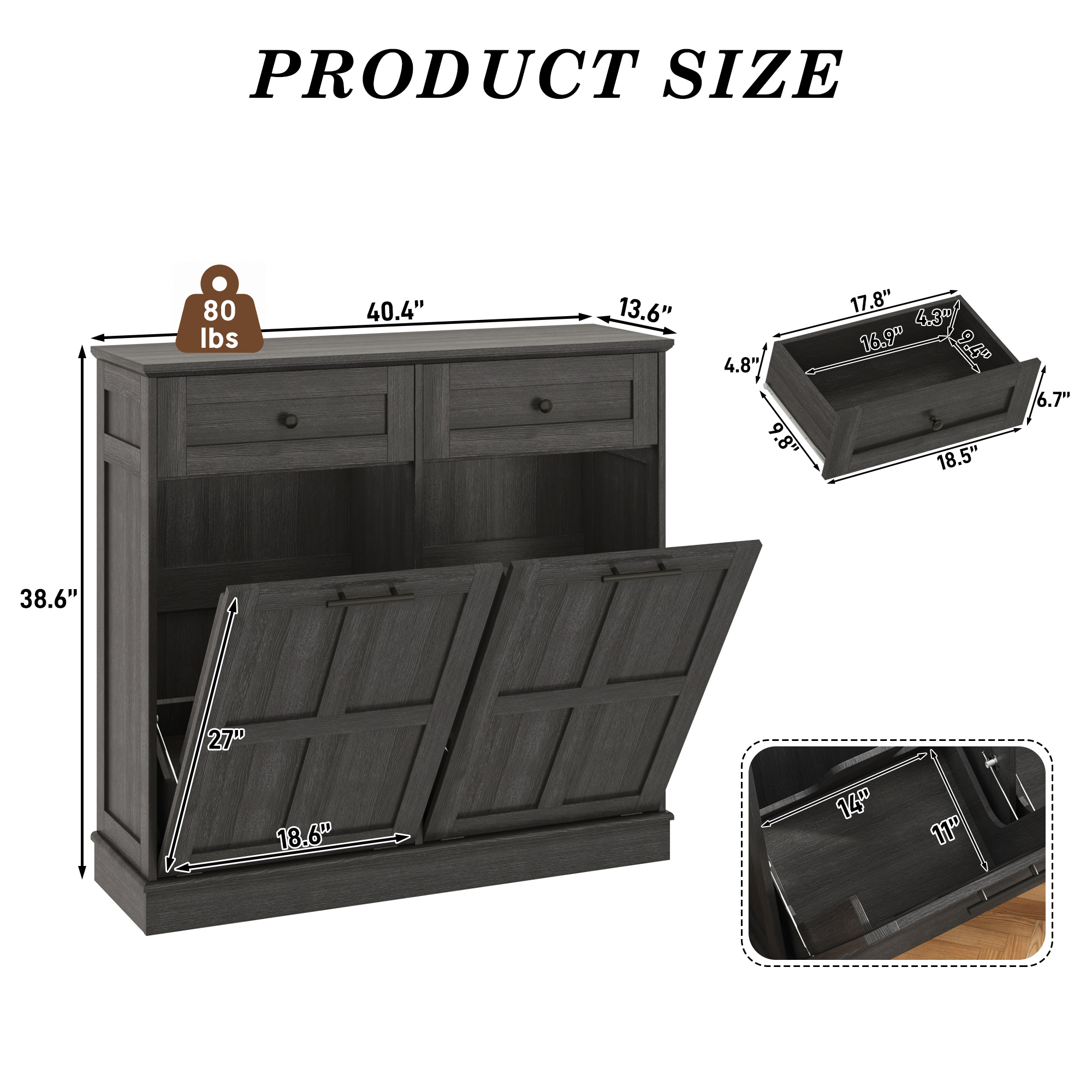 10 Gallon Tilt Out Trash Cabinet, Hidden Wooden Trash Can with Drawer, Pet Proof Freestanding Kitchen Recycling Cabinet for Kitchen, Kitchen, Living Room