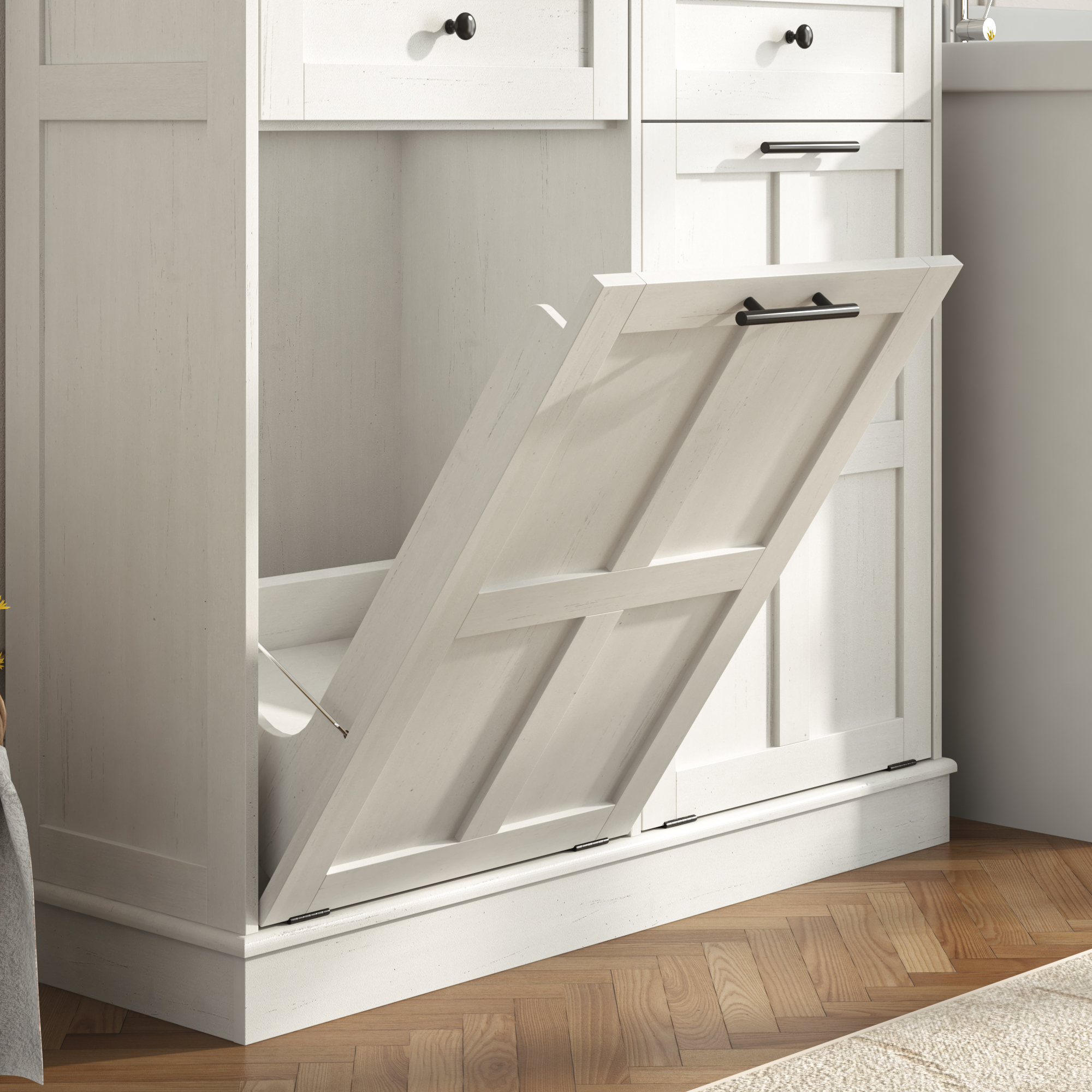 Double Tilt Trash Cabinet, 26 Gallon Trash Can, 2 Hidden Drawers, Kitchen Hidden Trash Can with Flip Cover,Suitable for Kitchen, House, Apartment, Dormitory, Laundry Room