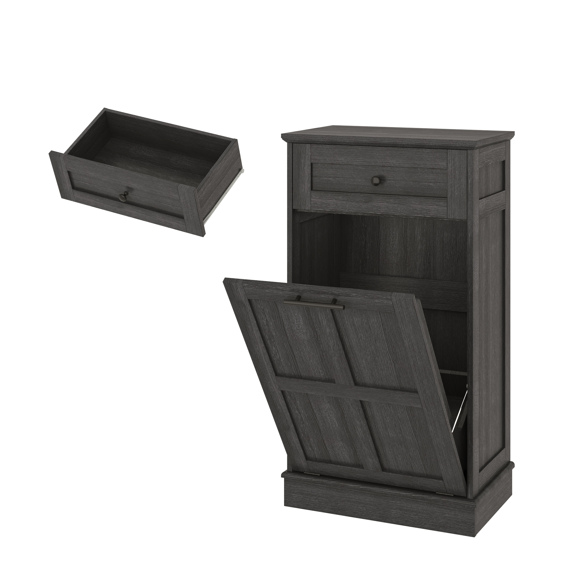 10 Gallon Tilt Out Trash Cabinet, Hidden Wooden Trash Can with Drawer, Pet Proof Freestanding Kitchen Recycling Cabinet for Kitchen, Kitchen, Living Room