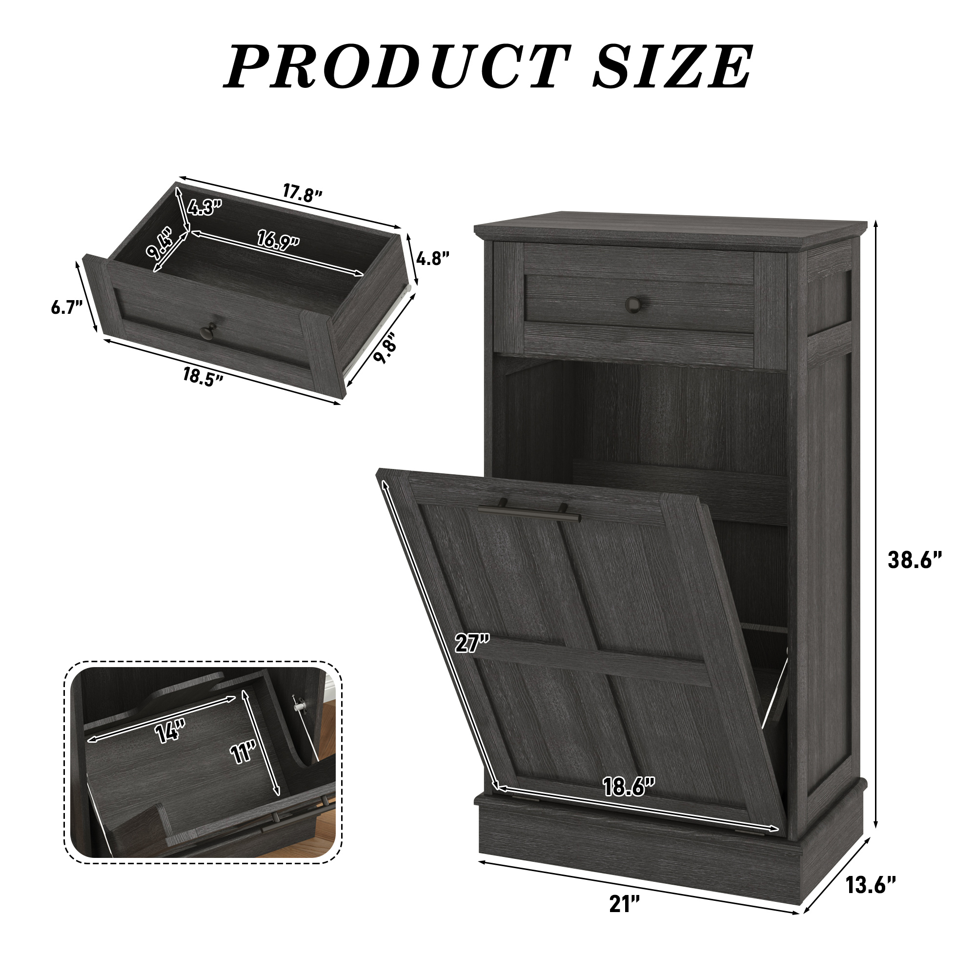 10 Gallon Tilt Out Trash Cabinet, Hidden Wooden Trash Can with Drawer, Pet Proof Freestanding Kitchen Recycling Cabinet for Kitchen, Kitchen, Living Room