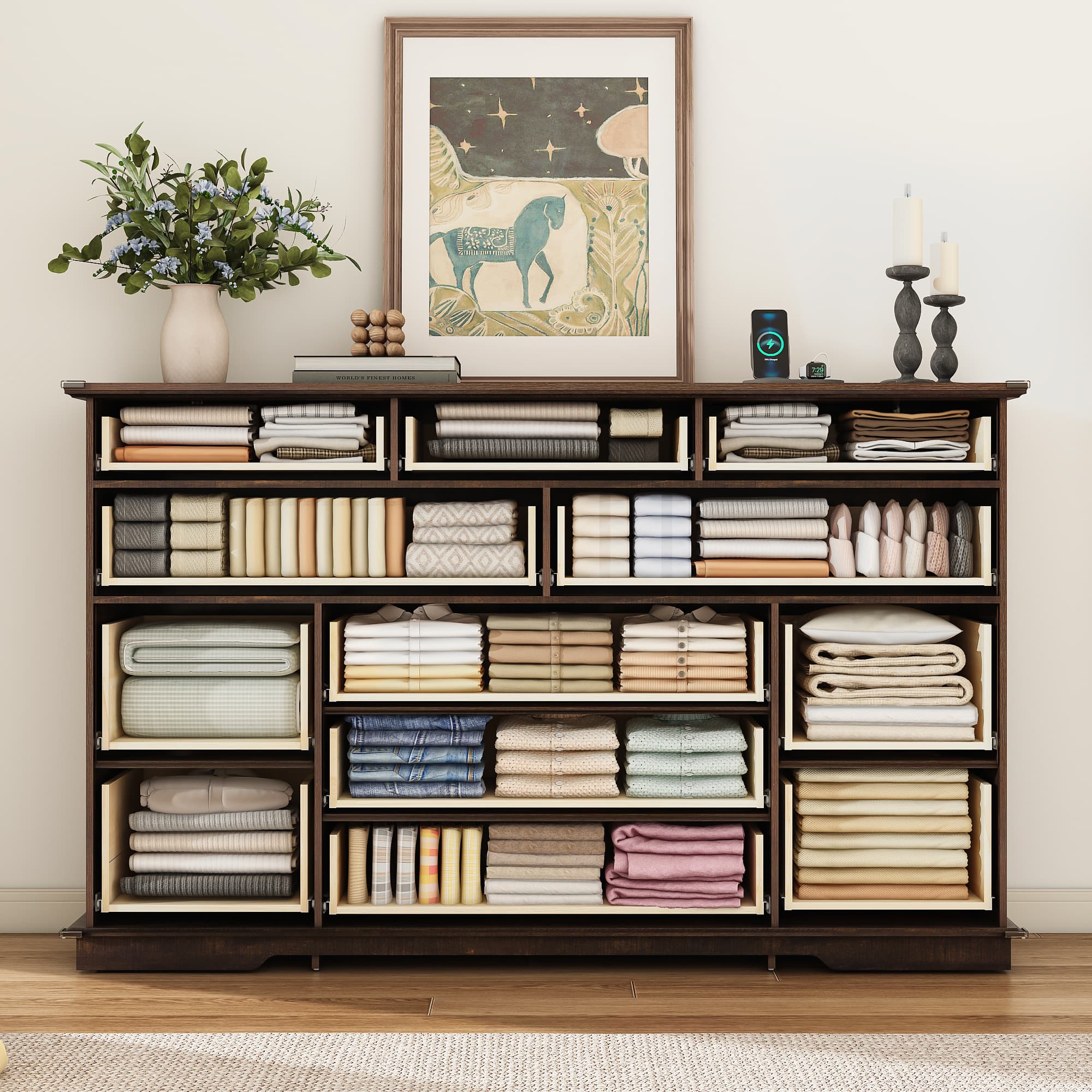 Farmhouse Dresser for Bedroom with 9/12 Drawers