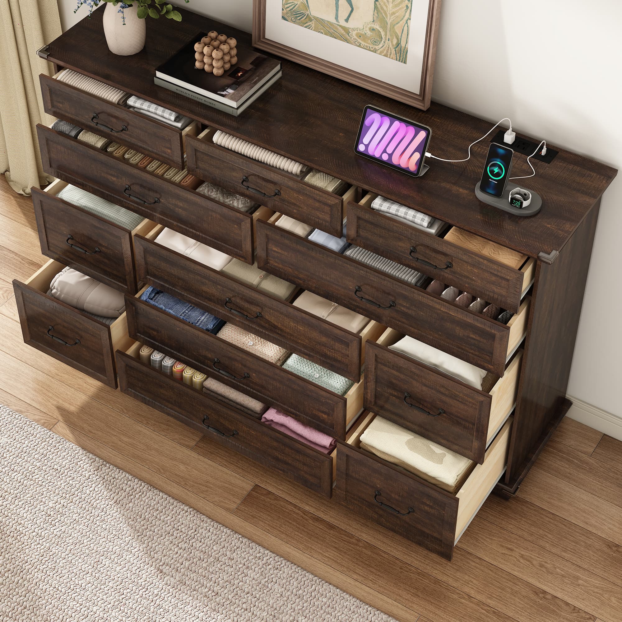 Farmhouse Dresser for Bedroom with 9/12 Drawers