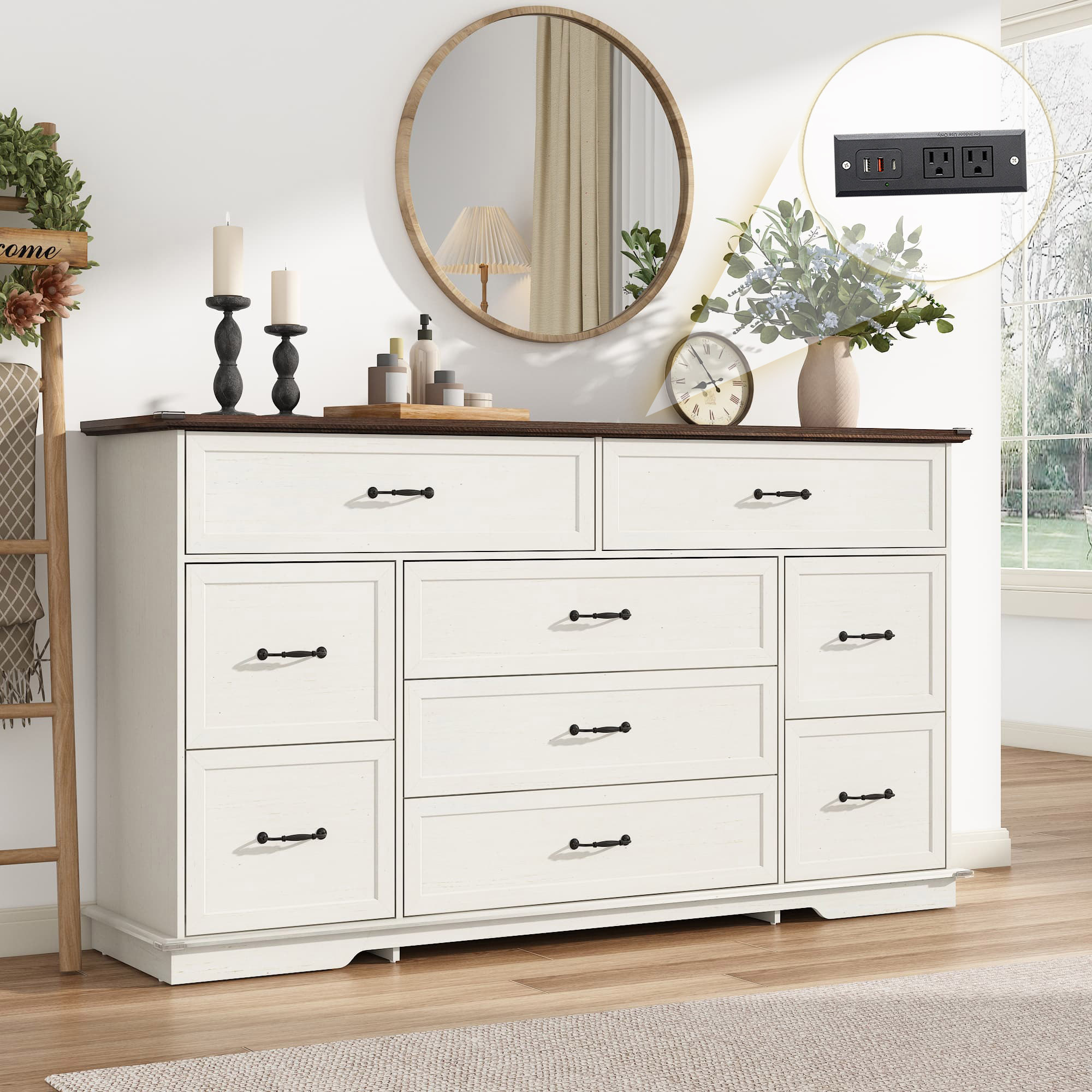 Farmhouse Dresser for Bedroom with 9/12 Drawers