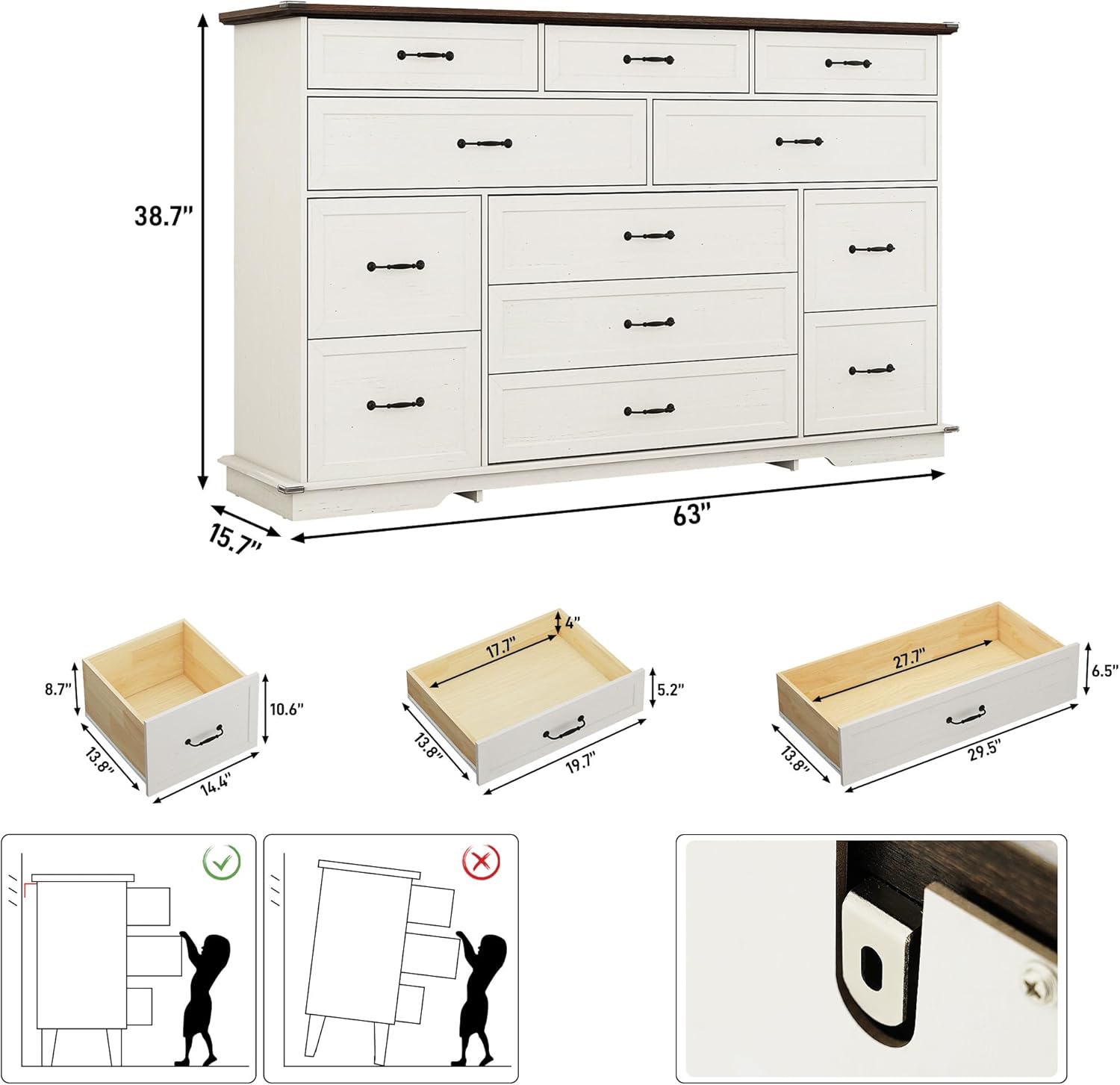 Farmhouse Dresser for Bedroom with 9/12 Drawers