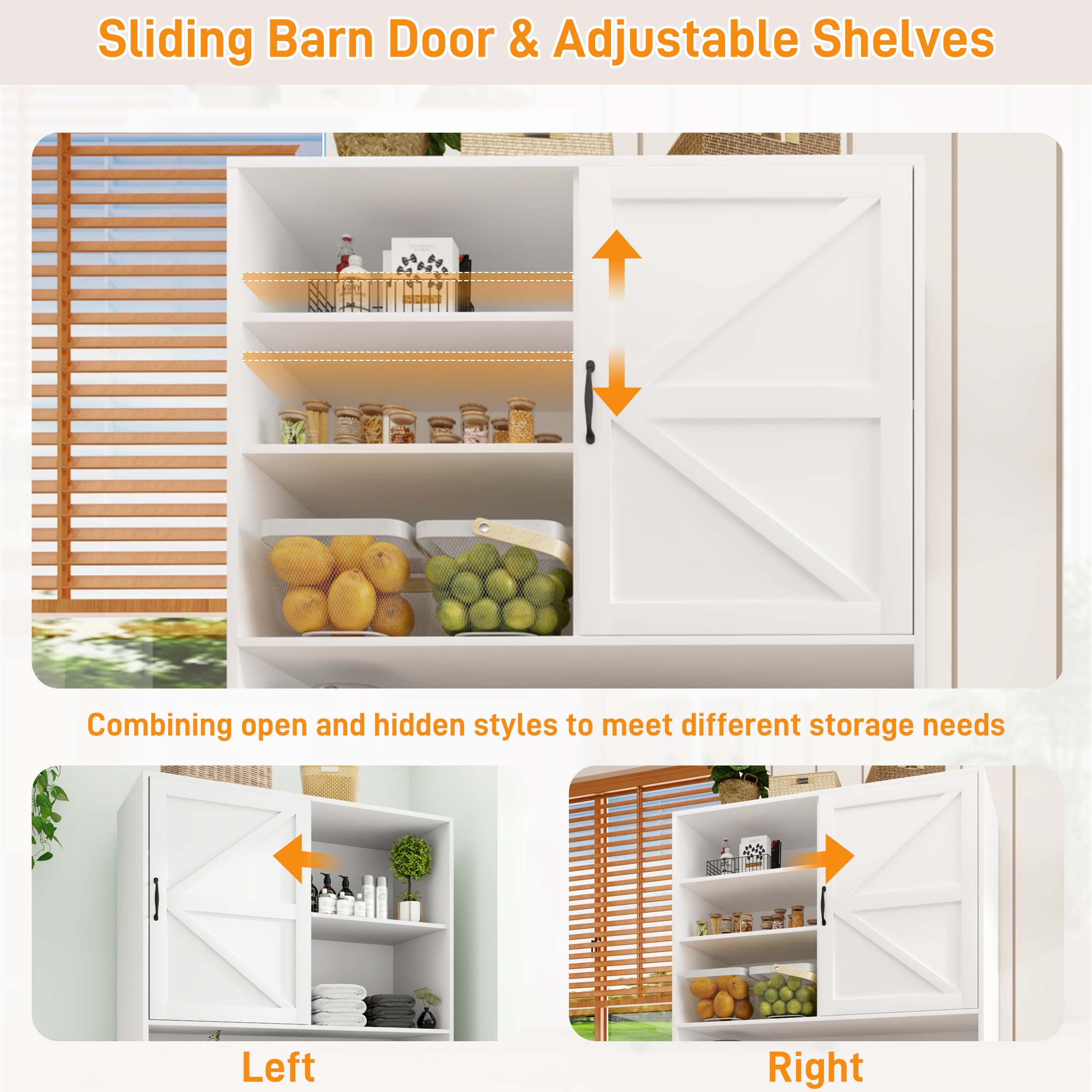Bathroom Laundry Cabinet with Upper Hutch & Tilt-Out Laundry Baskets, with 2 Drawers