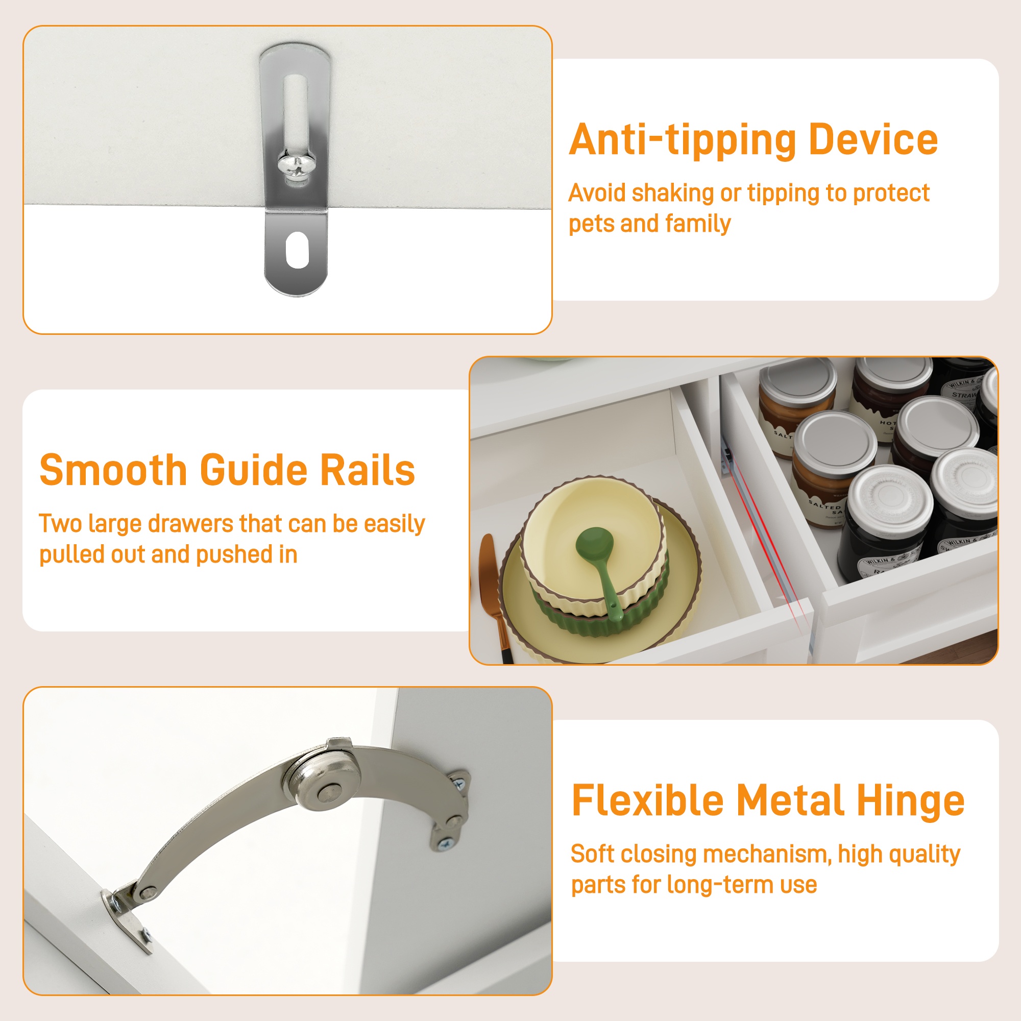 Bathroom Laundry Cabinet with Upper Hutch & Tilt-Out Laundry Baskets, with 2 Drawers