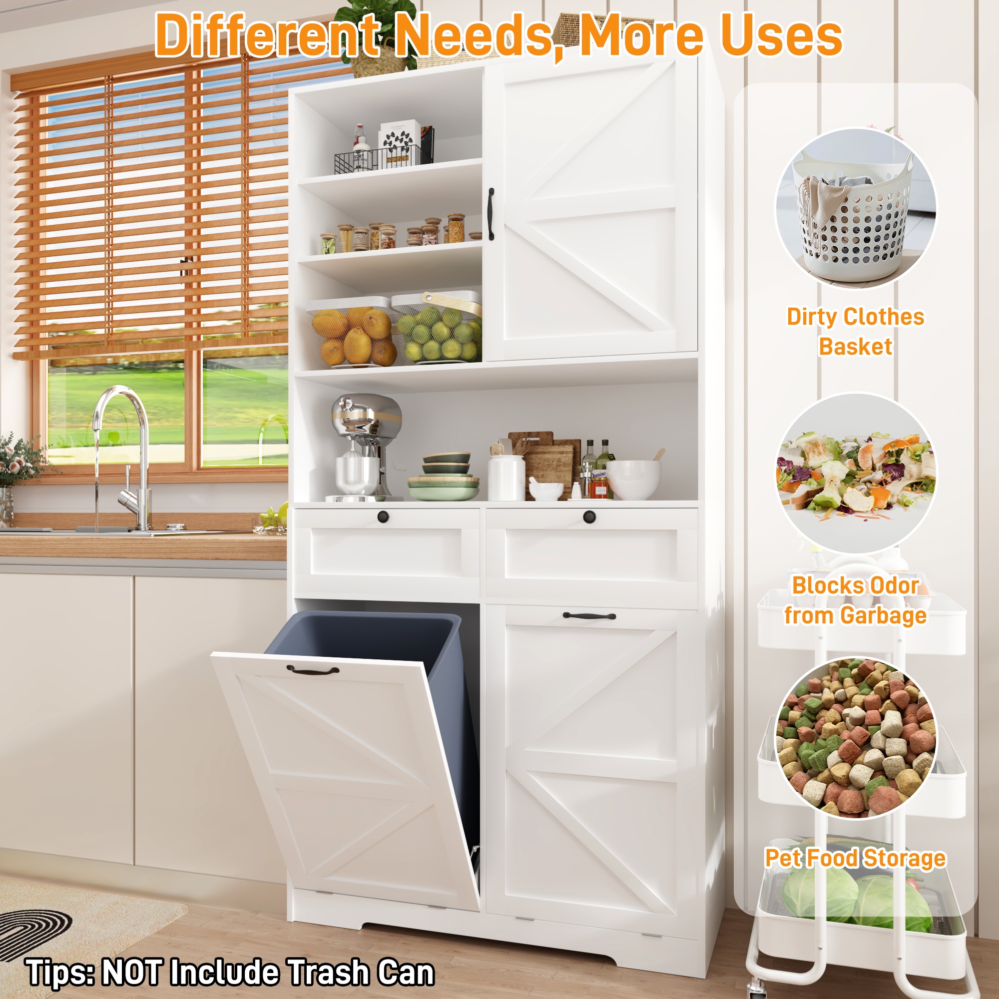 Bathroom Laundry Cabinet with Upper Hutch & Tilt-Out Laundry Baskets, with 2 Drawers