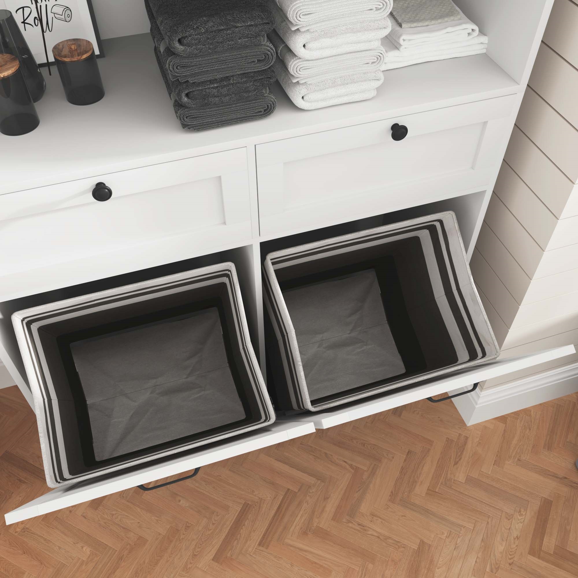 Bathroom Laundry Cabinet with Upper Hutch & Tilt-Out Laundry Baskets, with 2 Drawers