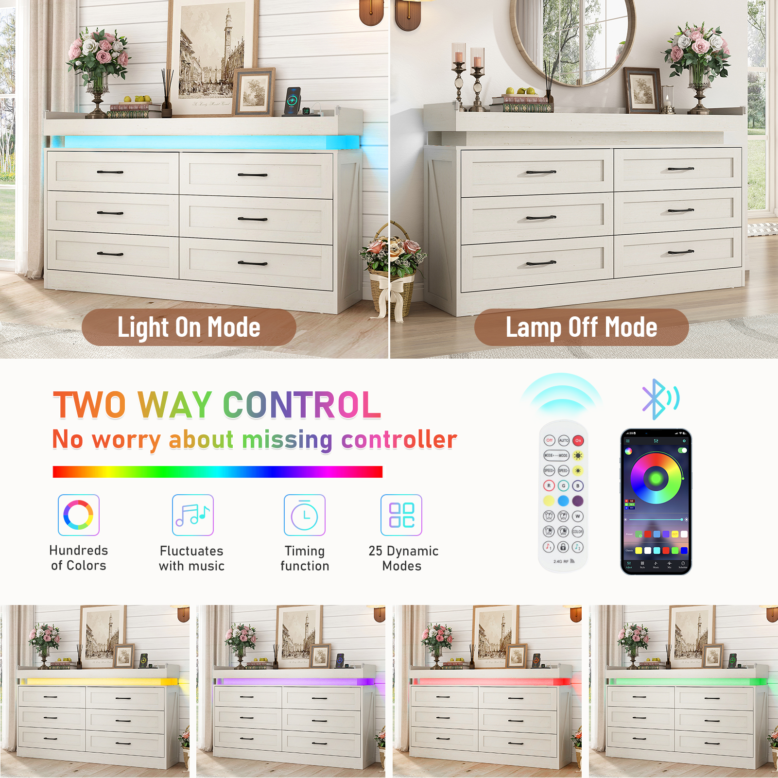 Blotout 9 Drawer Dresser with LED Lights and Charging Station, Wide Chest of Drawers and Metal Handles, Wood Storage Cabinet for bedroom, Living Room