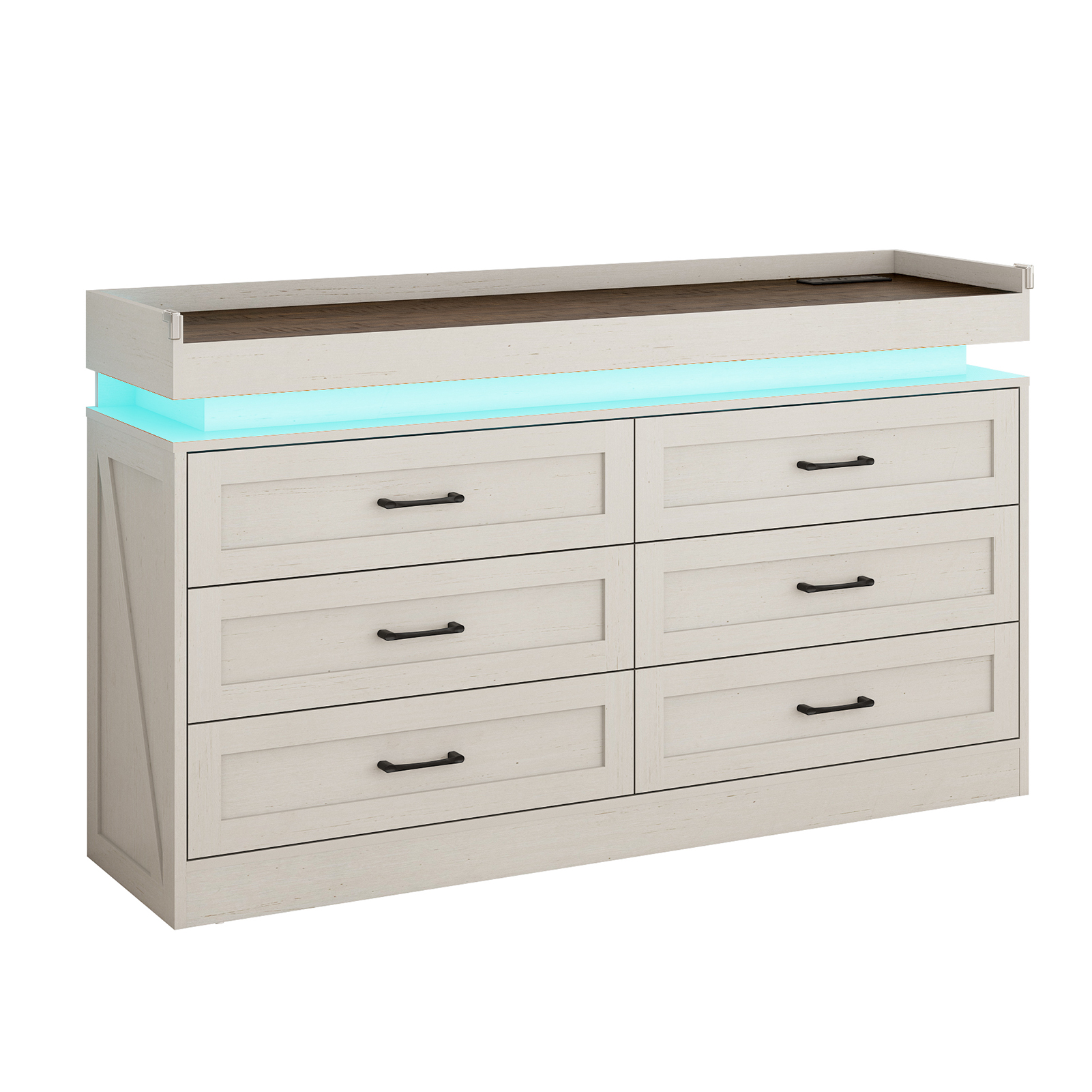 Blotout 9 Drawer Dresser with LED Lights and Charging Station, Wide Chest of Drawers and Metal Handles, Wood Storage Cabinet for bedroom, Living Room