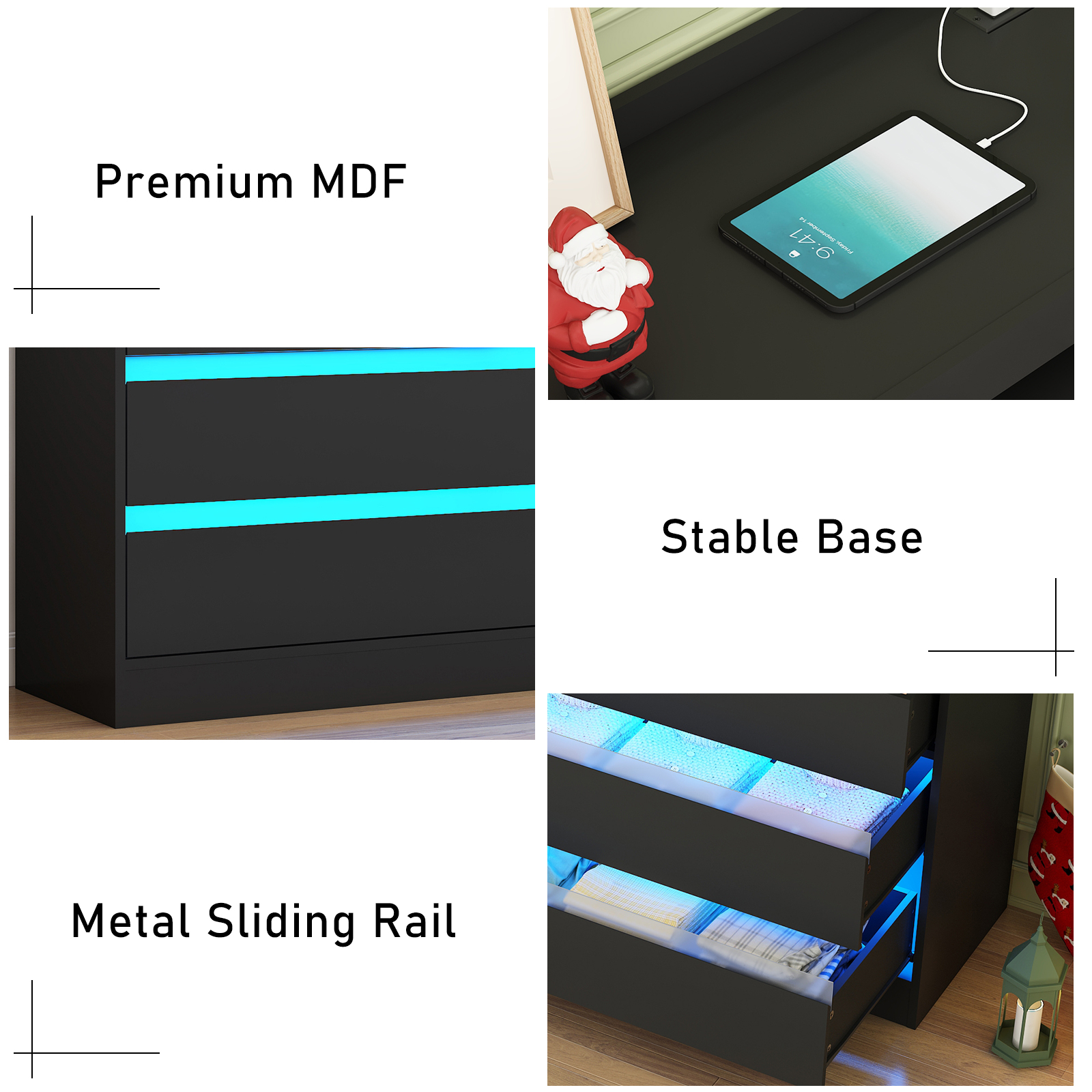 9 Drawer Dresser with LED Light & Charging Station, 63" Long Modern Dresser with 9 Drawers for Bedroom, Wooden Dresser Large Closet of Drawers