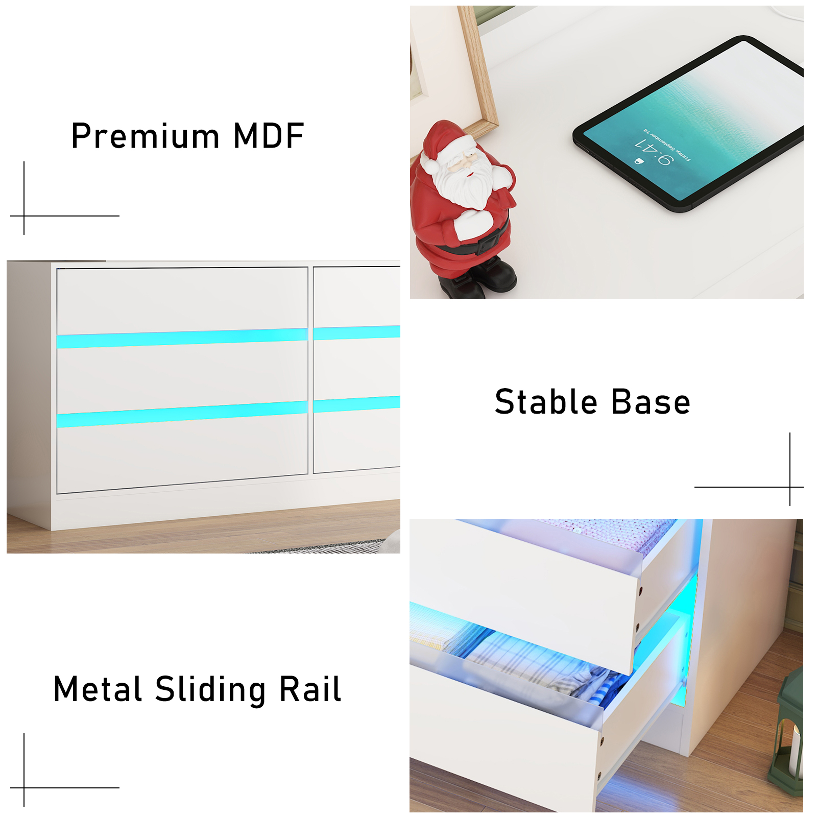 9 Drawer Dresser with LED Light & Charging Station, 63" Long Modern Dresser with 9 Drawers for Bedroom, Wooden Dresser Large Closet of Drawers