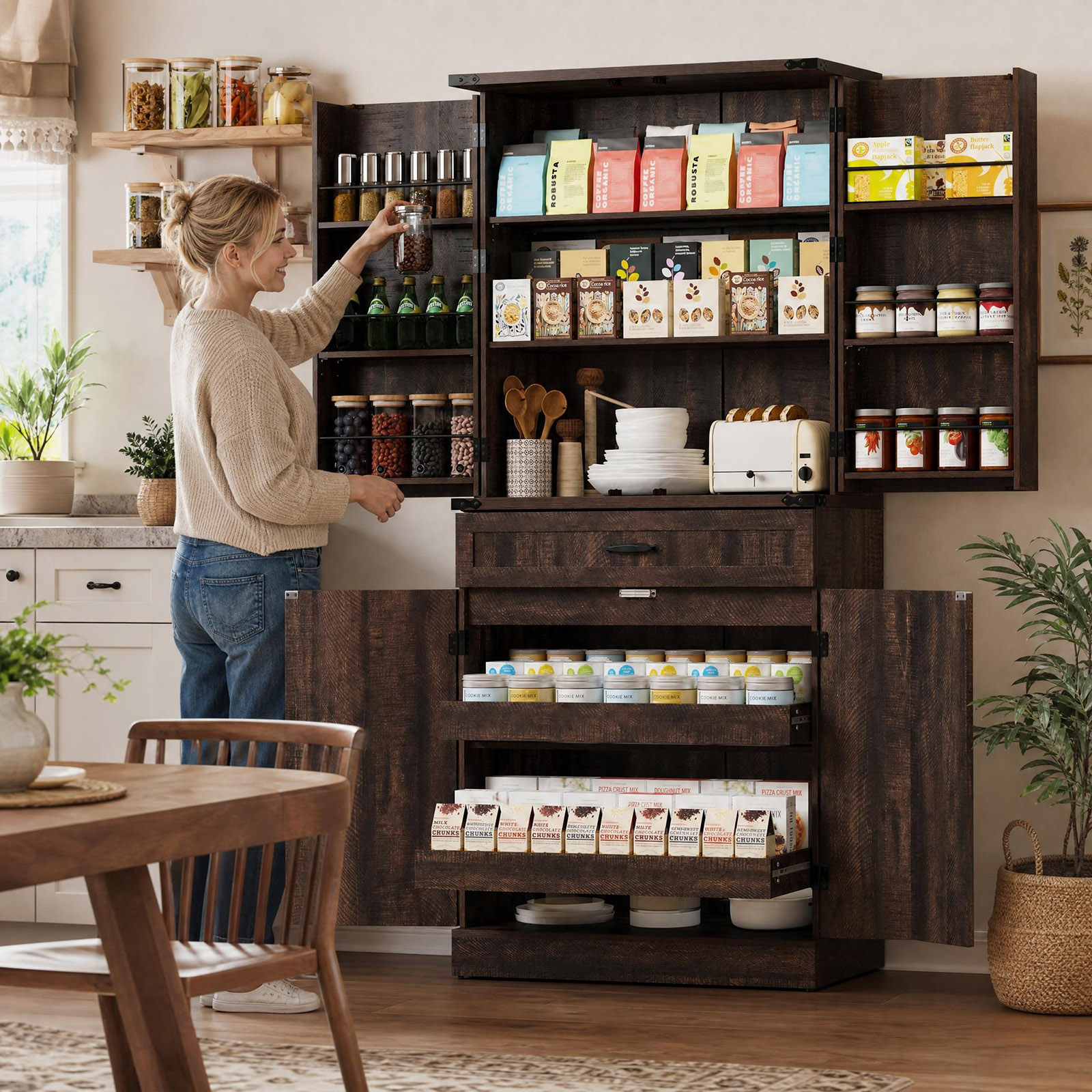 71" Tall Farmhouse Kitchen Pantry Cabinet
