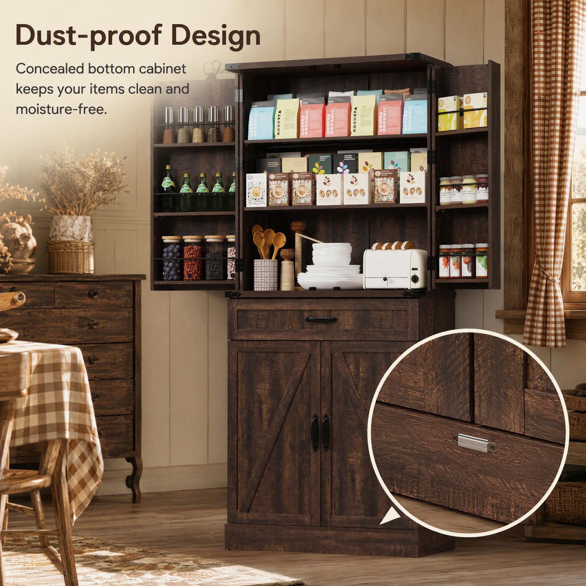 71" Tall Farmhouse Kitchen Pantry Cabinet