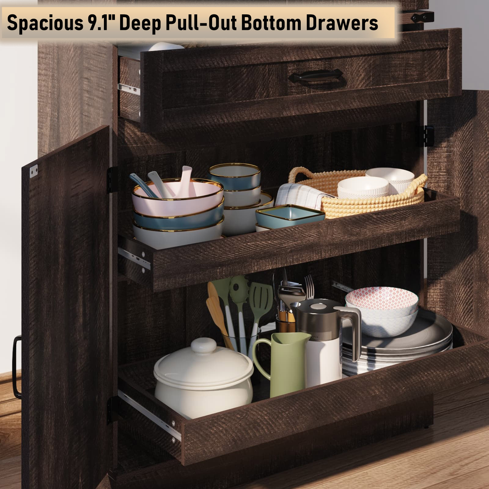 71" Tall Farmhouse Kitchen Pantry Cabinet