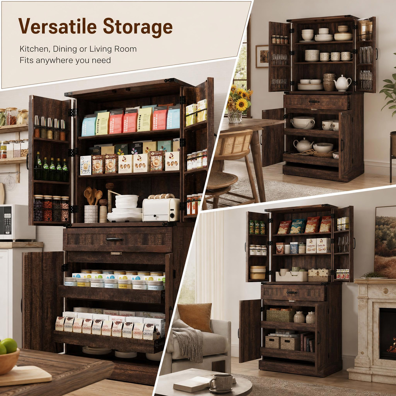 71" Tall Farmhouse Kitchen Pantry Cabinet