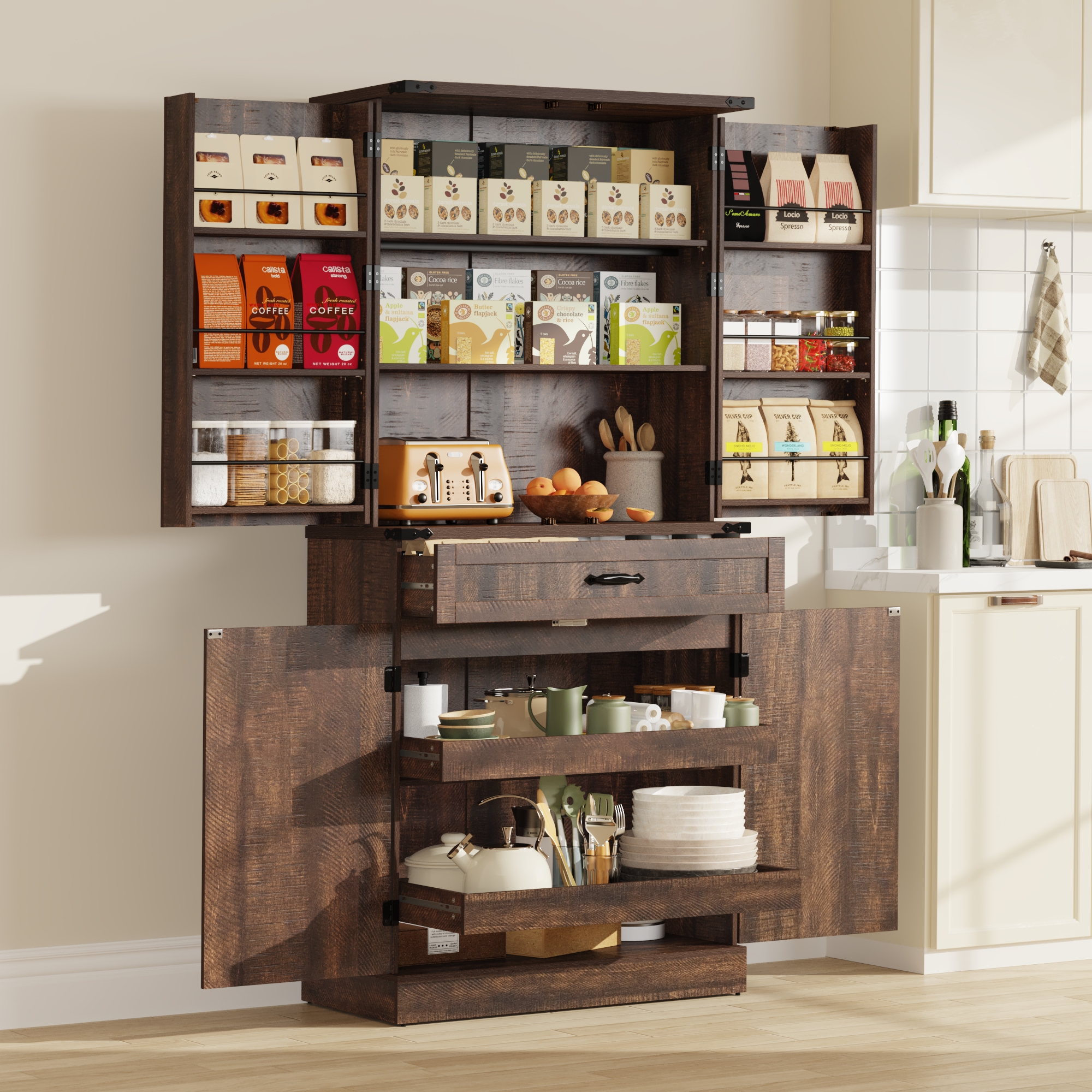 71" Tall Farmhouse Kitchen Pantry Cabinet