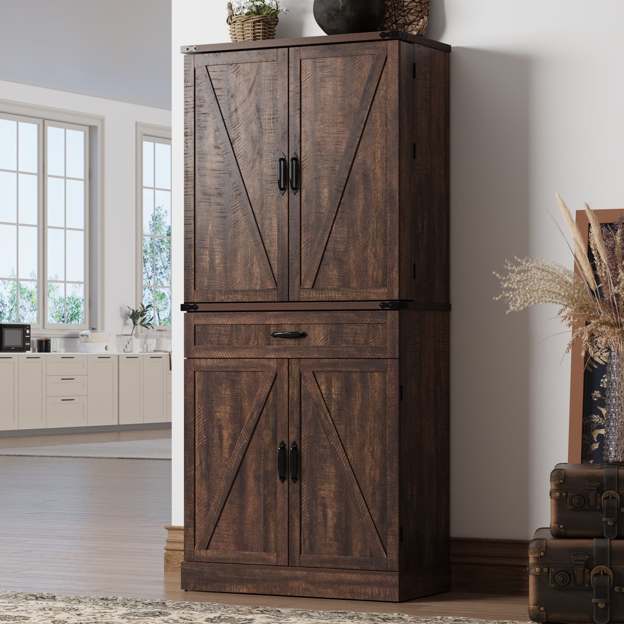 71" Tall Farmhouse Kitchen Pantry Cabinet