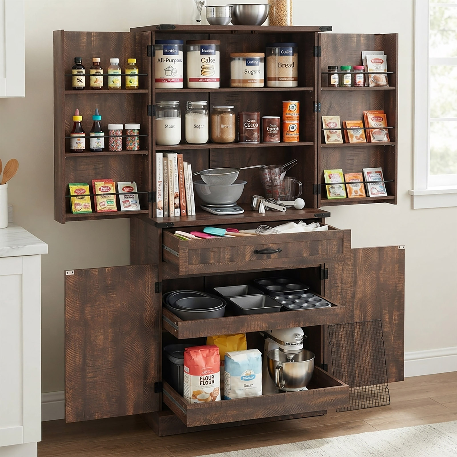 71" Tall Farmhouse Kitchen Pantry Cabinet