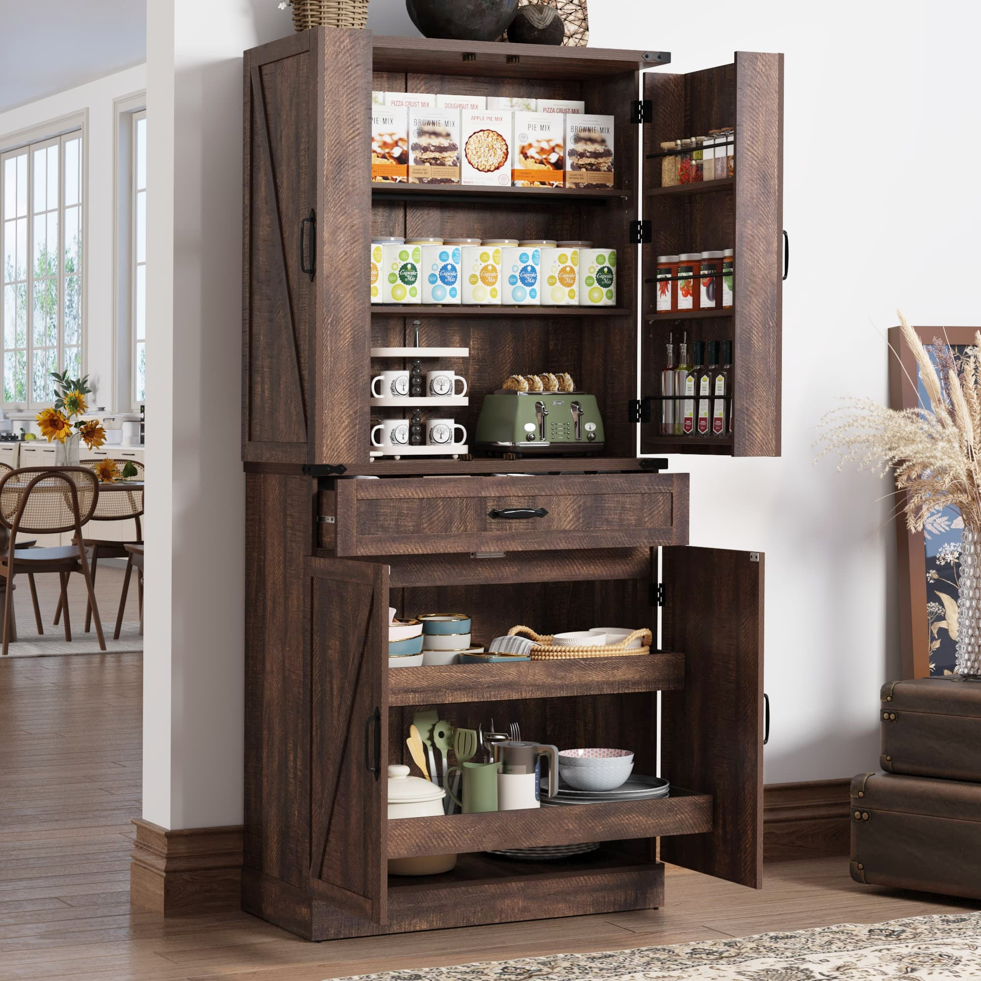 71" Tall Farmhouse Kitchen Pantry Cabinet