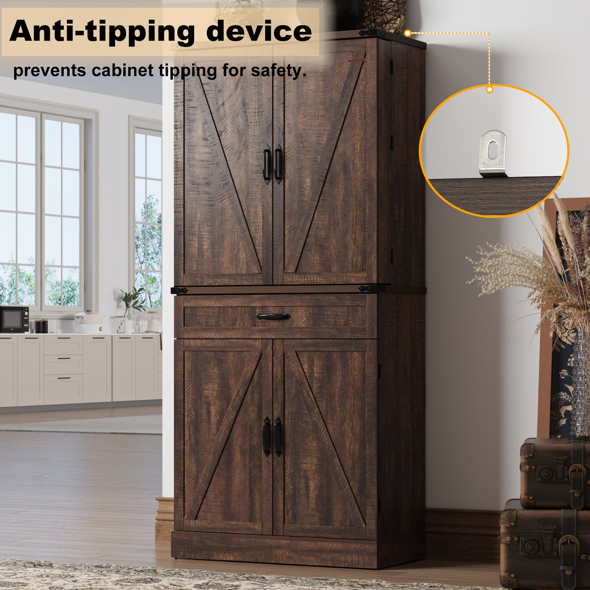 71" Tall Farmhouse Kitchen Pantry Cabinet