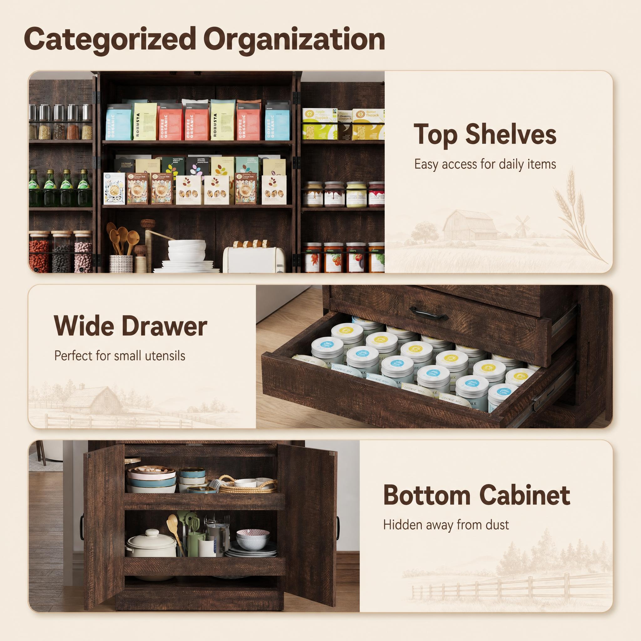 71" Tall Farmhouse Kitchen Pantry Cabinet