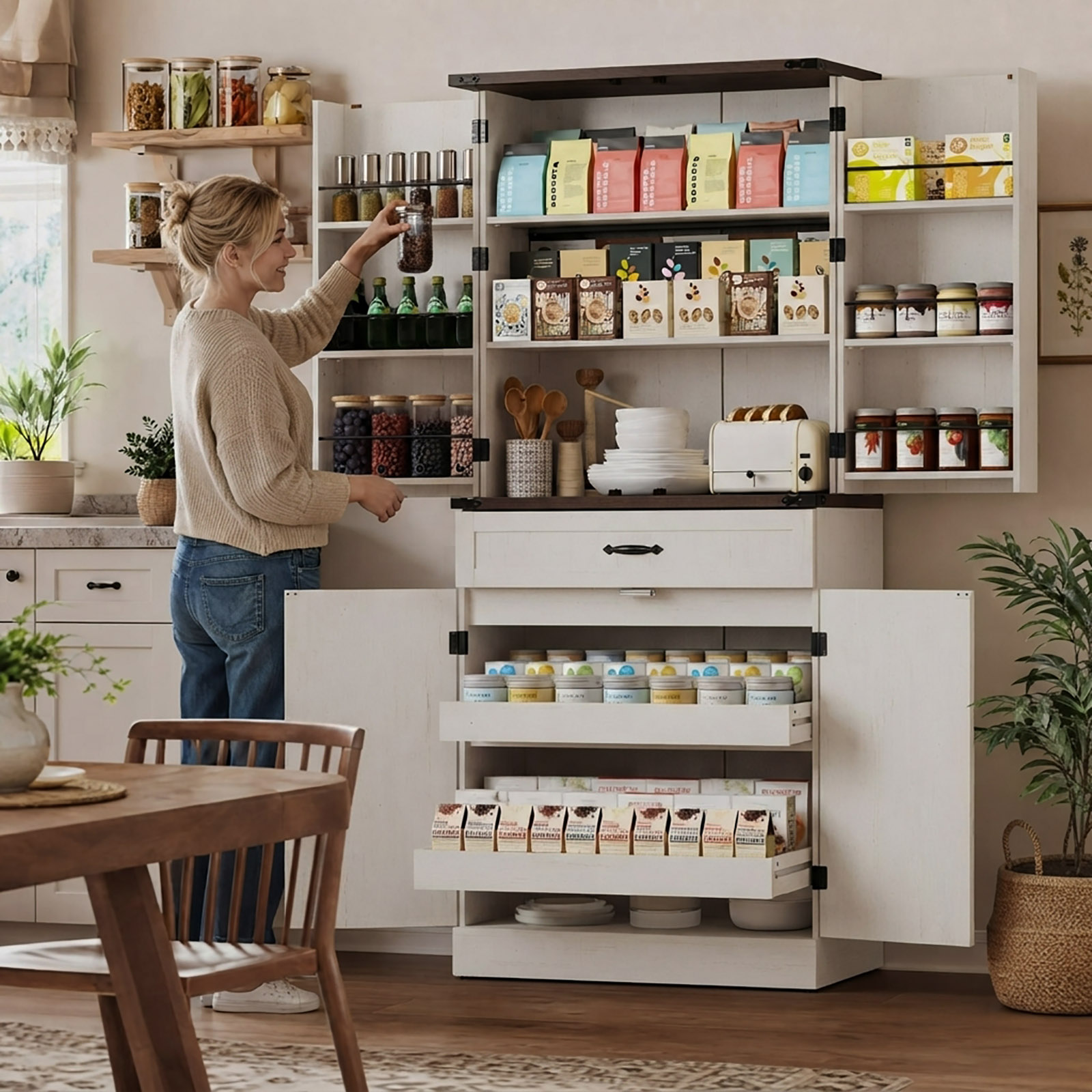 71" Tall Farmhouse Kitchen Pantry Cabinet