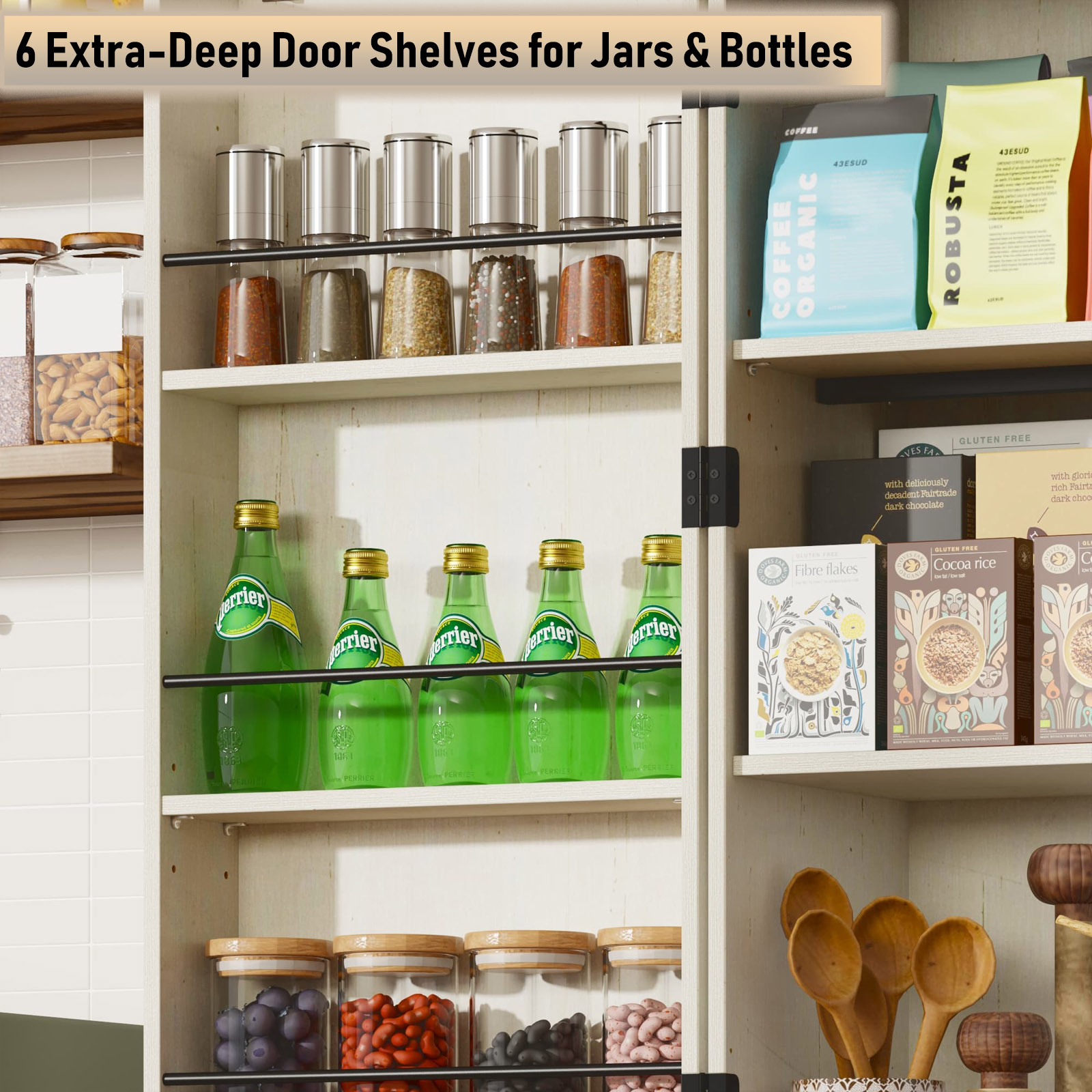 71" Tall Farmhouse Kitchen Pantry Cabinet