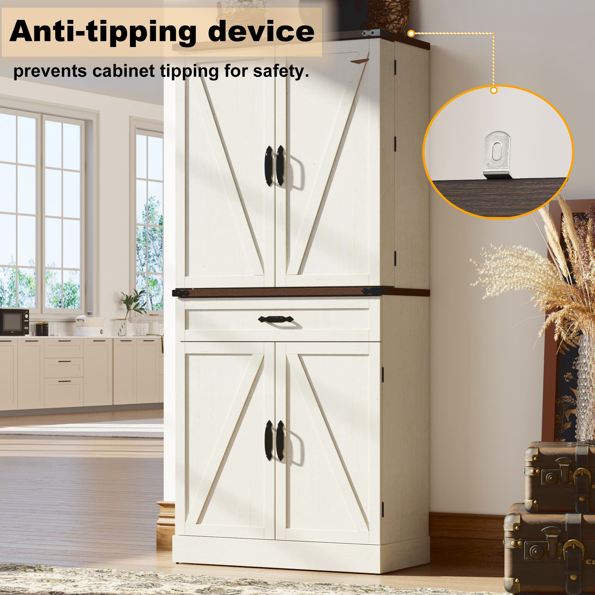 71" Tall Farmhouse Kitchen Pantry Cabinet
