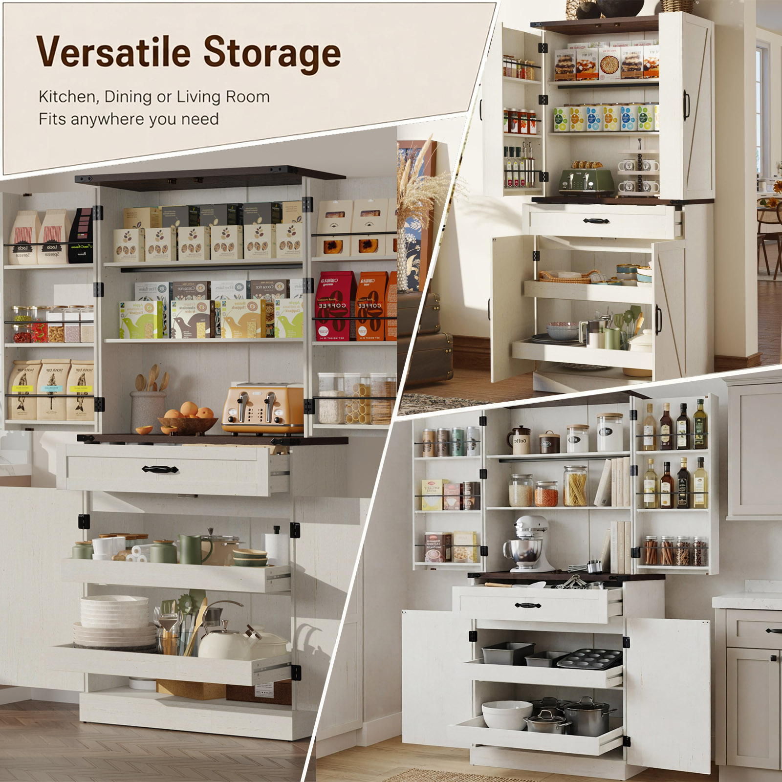 71" Tall Farmhouse Kitchen Pantry Cabinet