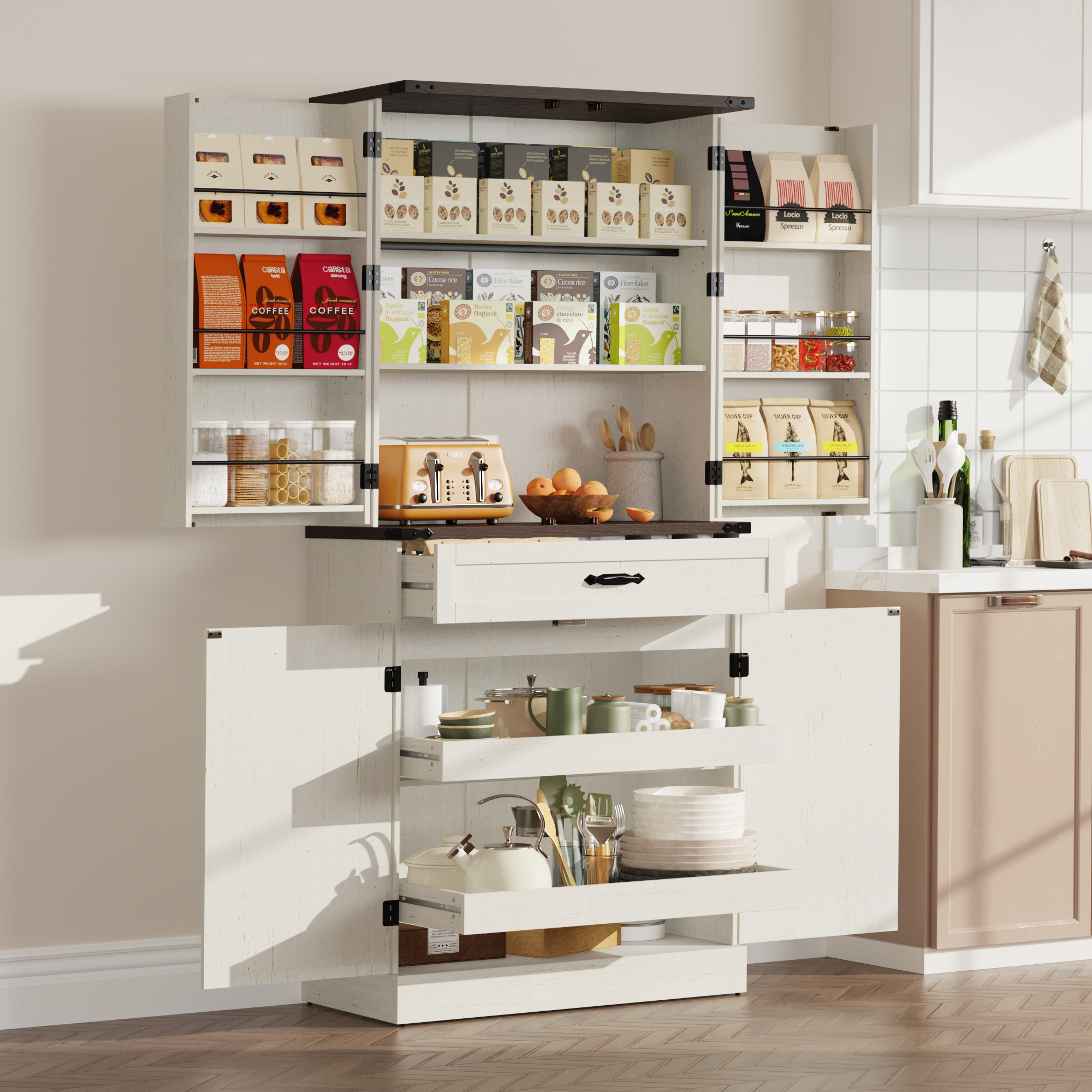 71" Tall Farmhouse Kitchen Pantry Cabinet