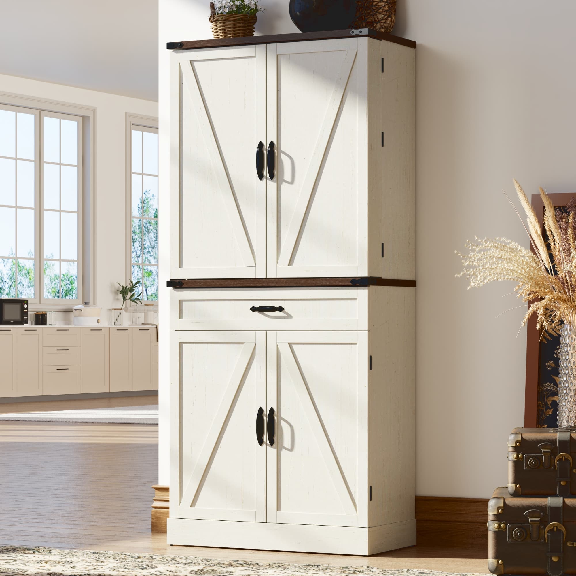 71" Tall Farmhouse Kitchen Pantry Cabinet
