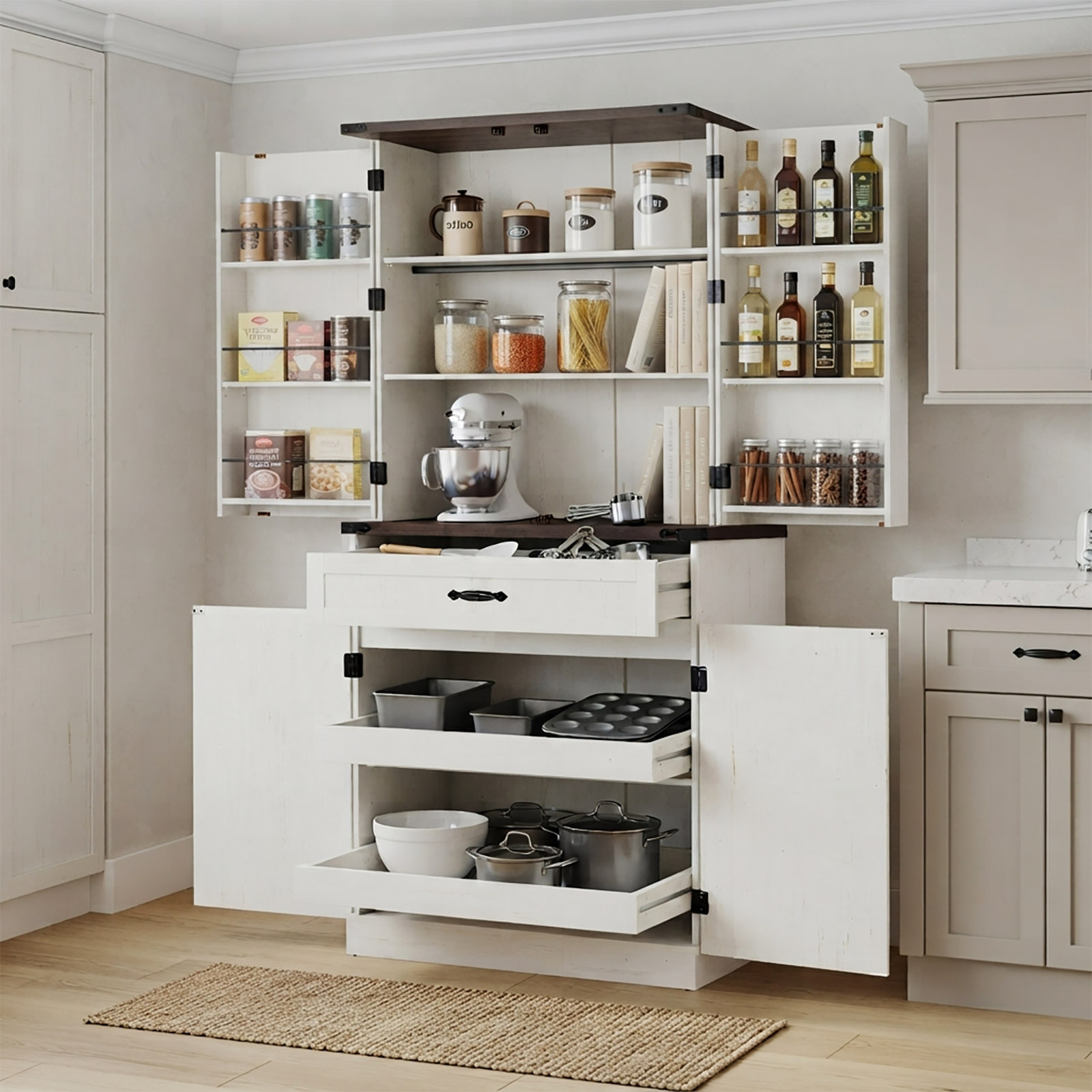 71" Tall Farmhouse Kitchen Pantry Cabinet