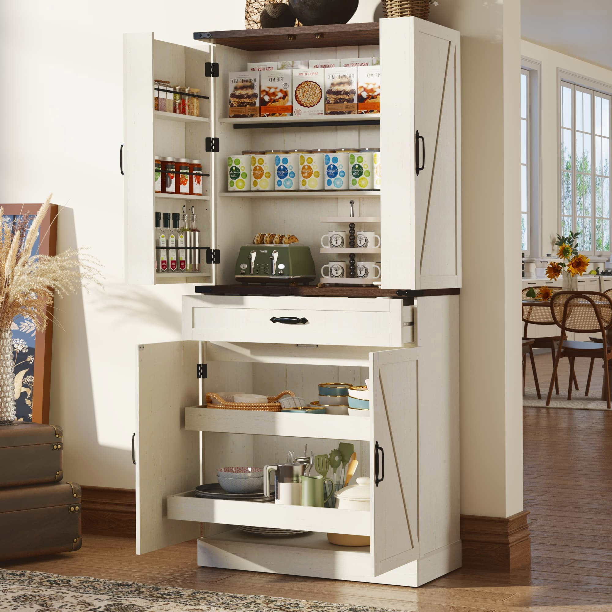 71" Tall Farmhouse Kitchen Pantry Cabinet
