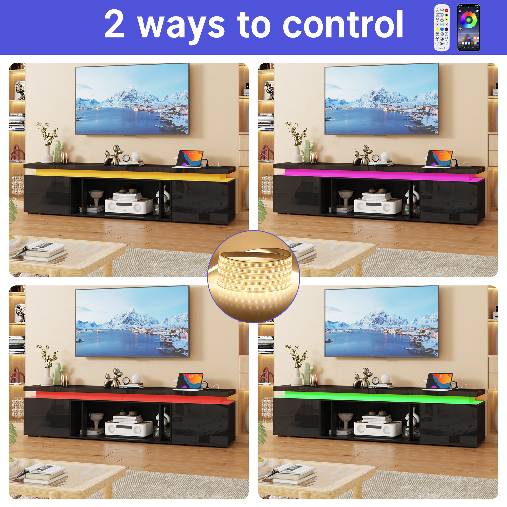 LED TV Stand with Power Outlet for up 65" - 90" TVs